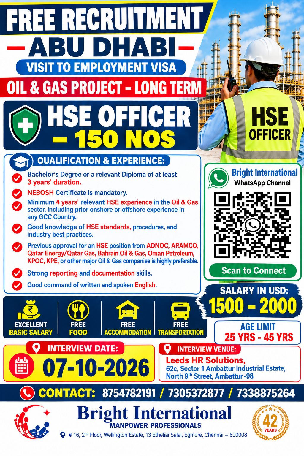 *** FREE RECRUITMENT - ARCHIRODON (LONG TERM) *** — Bright International, Chennai, ABU DHABI, ABU DHABI