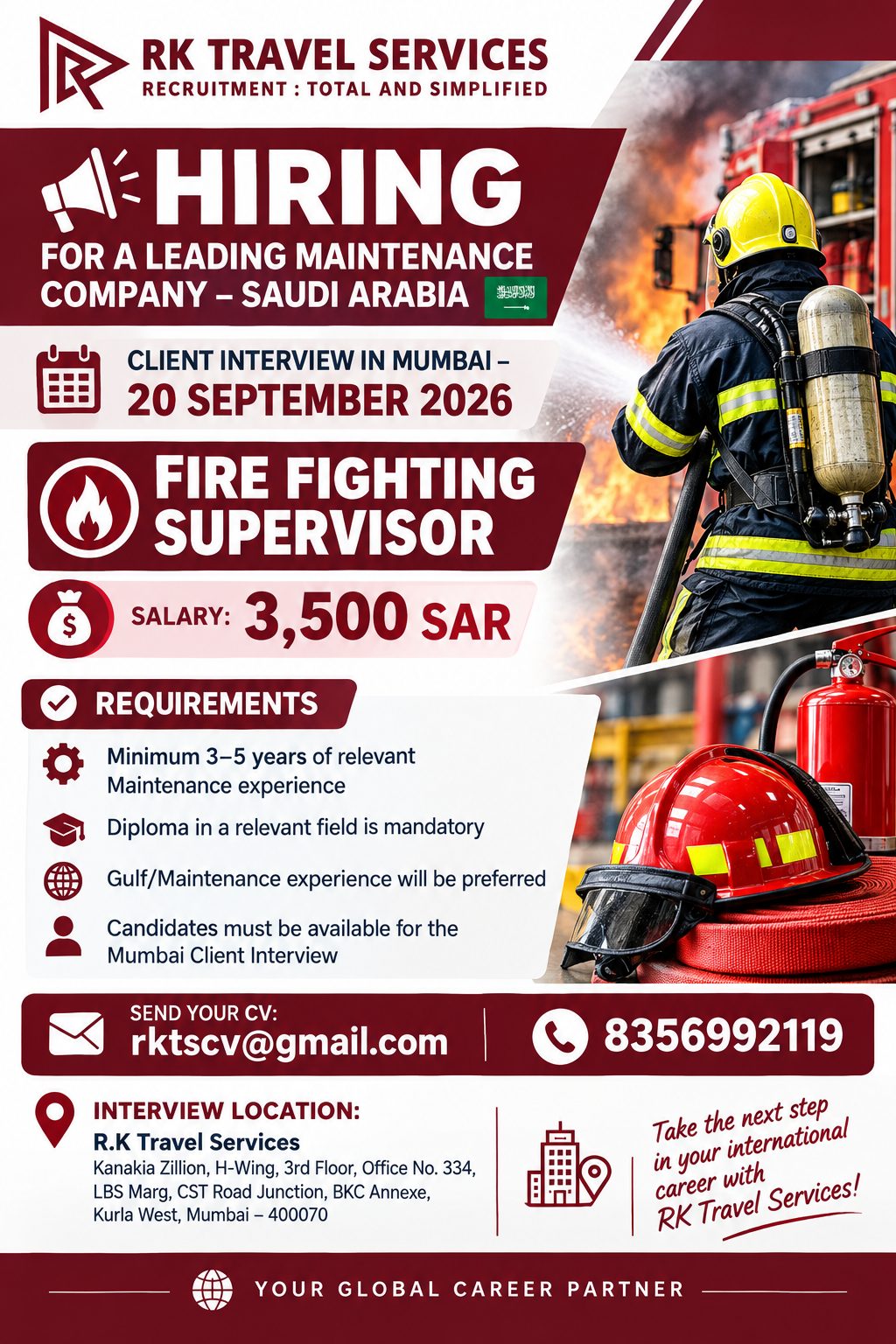 HIRING – FIRE FIGHTING SUPERVISOR | SAUDI ARABIA 🇸🇦