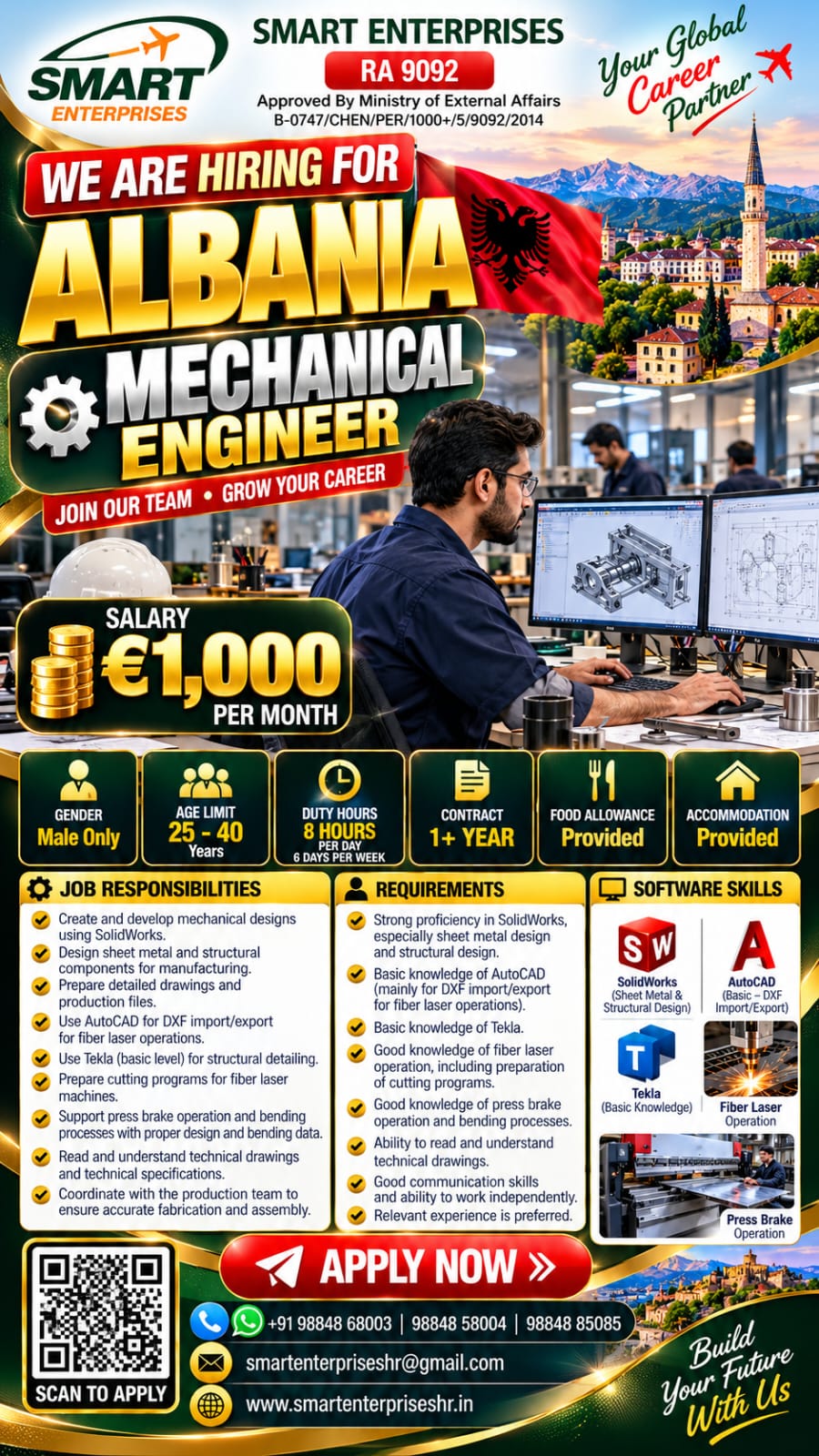 Mechanical Engineer ALBANIA — smartenterpriseshr@gmail.com, ALBANIA, ALBANIA