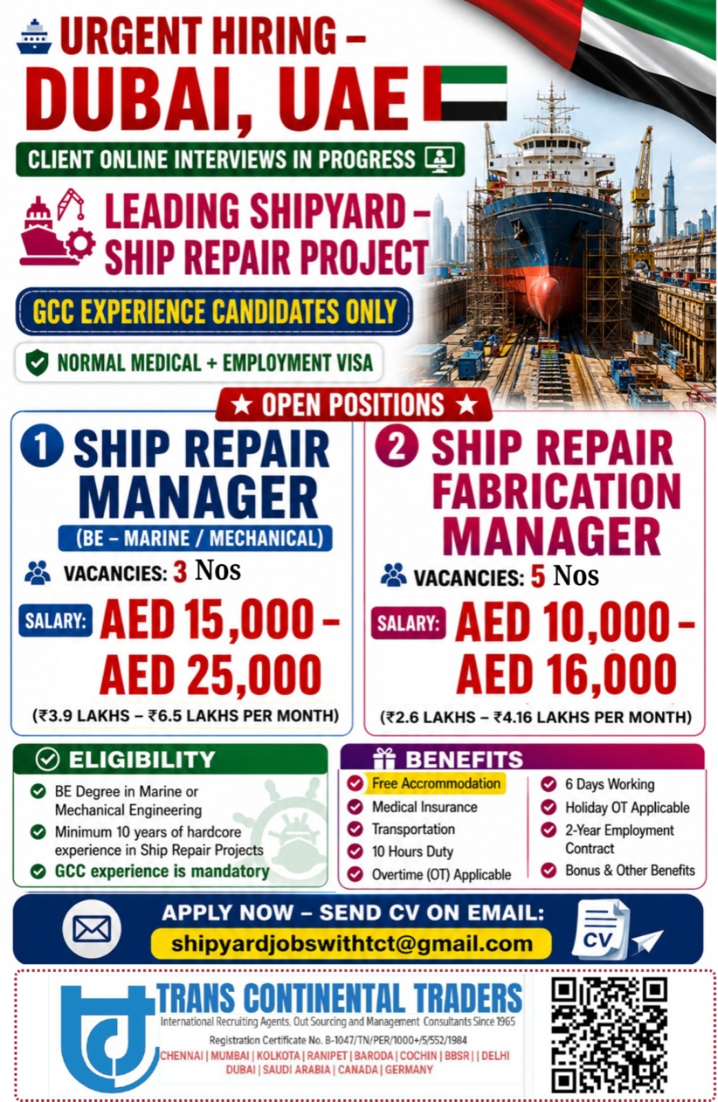 Hiring For Ship Repair Project - Dubai, UAE | Client Online Interviews In Progress this July 2026 Call for More Details 9791553048 — Trans Continental Traders, India, India