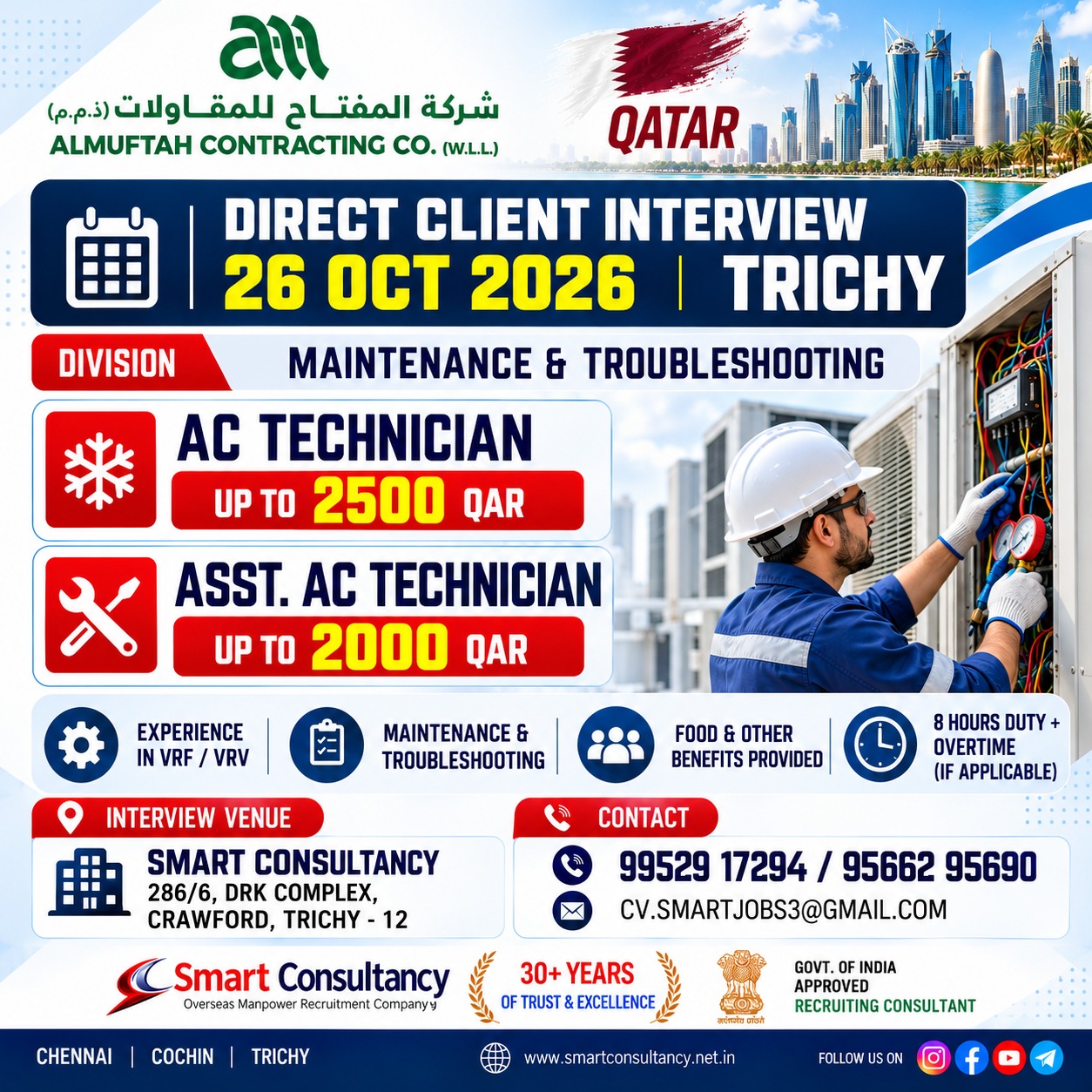 🇶🇦 QATAR HVAC JOBS | TRICHY INTERVIEW — SMART CONSULTANCY, Qatar