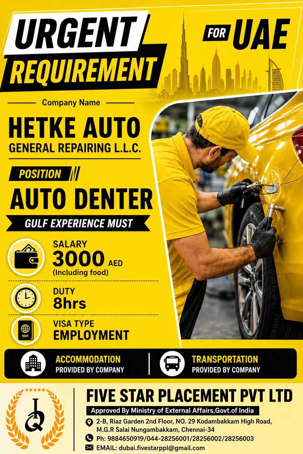 AUTO DENTER FOR UAE — Five Star Placement Pvt Ltd, UAE, UAE
