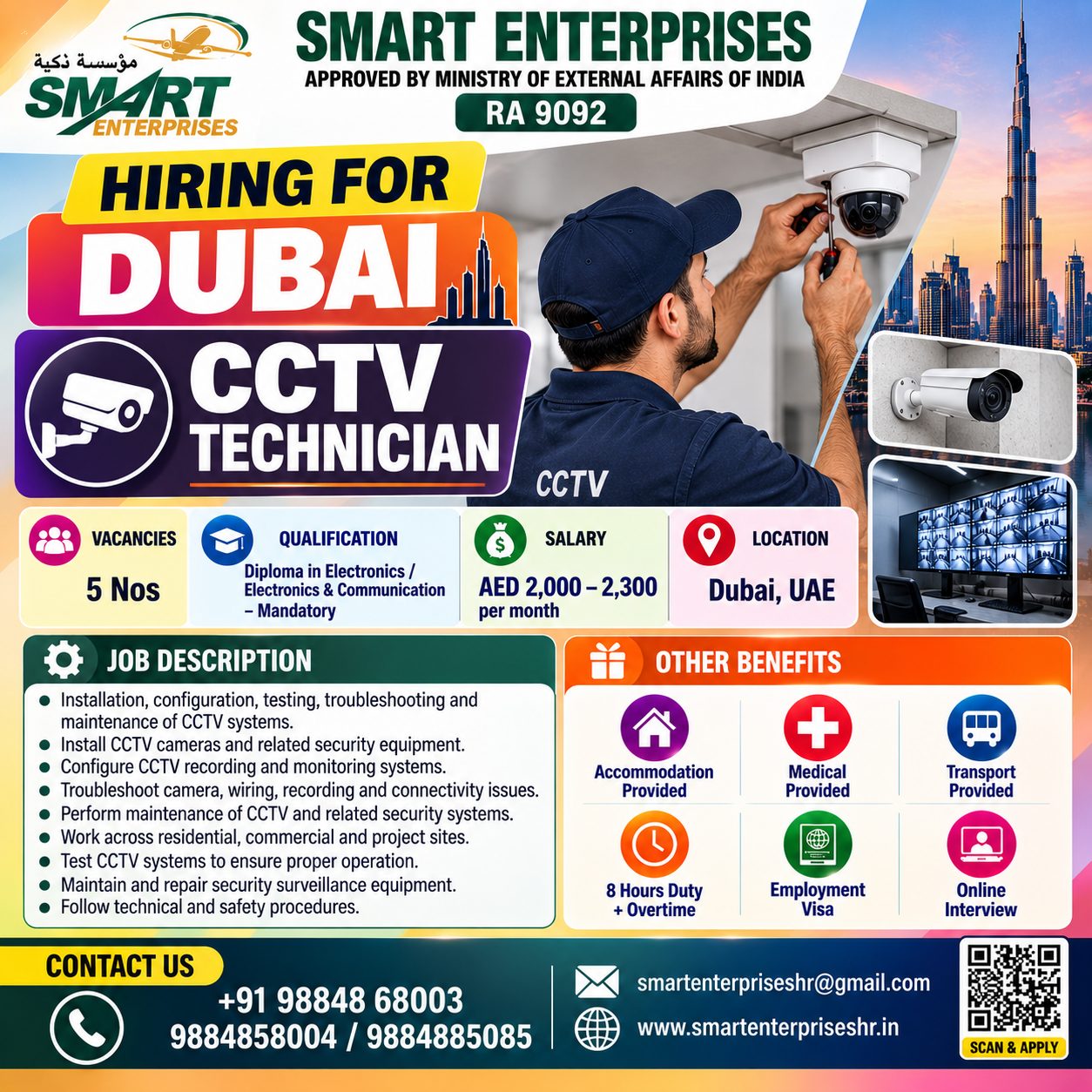 CCTV Technician — smartenterpriseshr@gmail.com, UAE