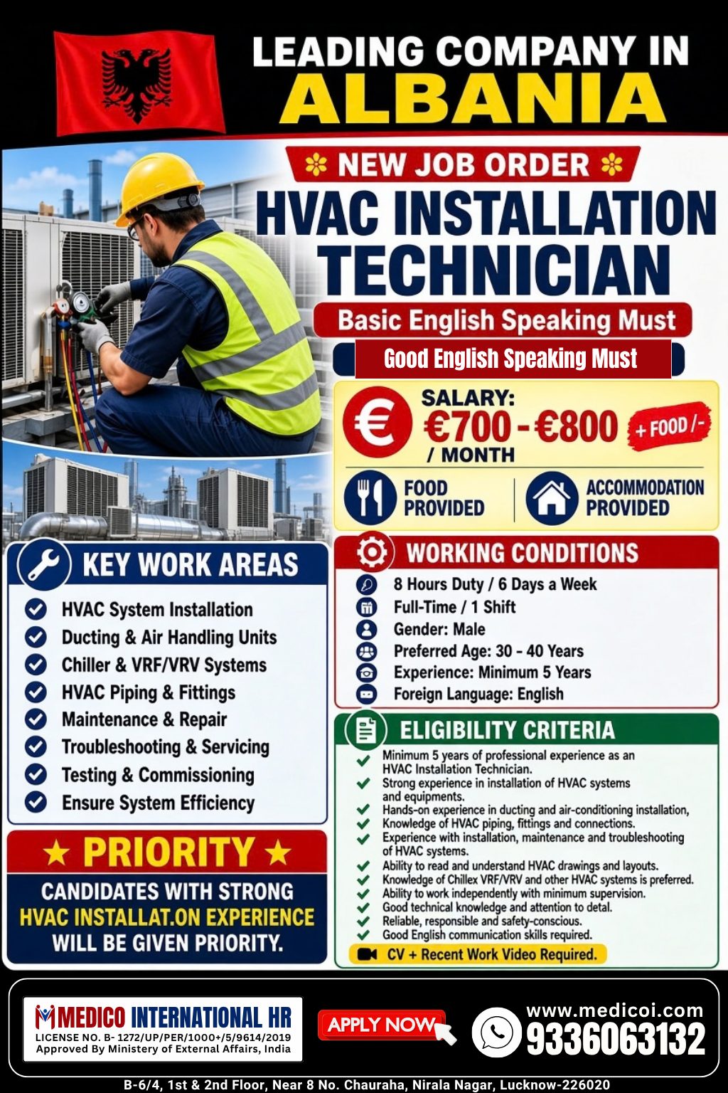 HVAC Installation Technician — MEDICO INTERNATIONAL, Albania, Albania