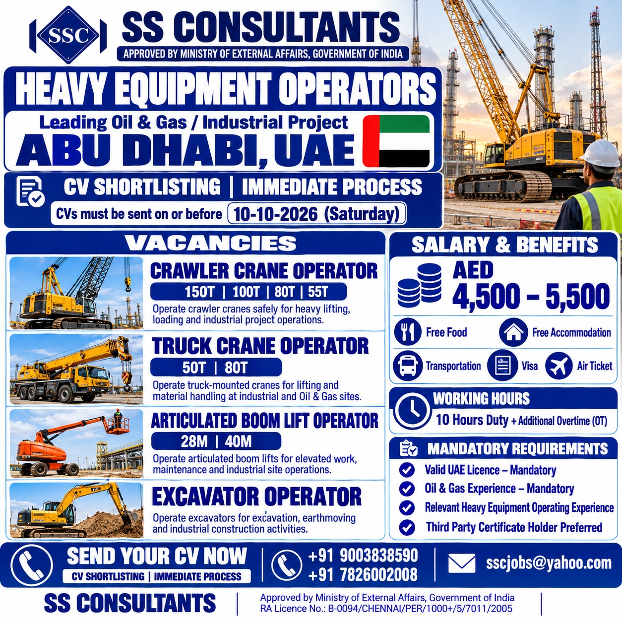 Heavy Equipment Operators — SS Consultants, Madurai, United Arab Emirates