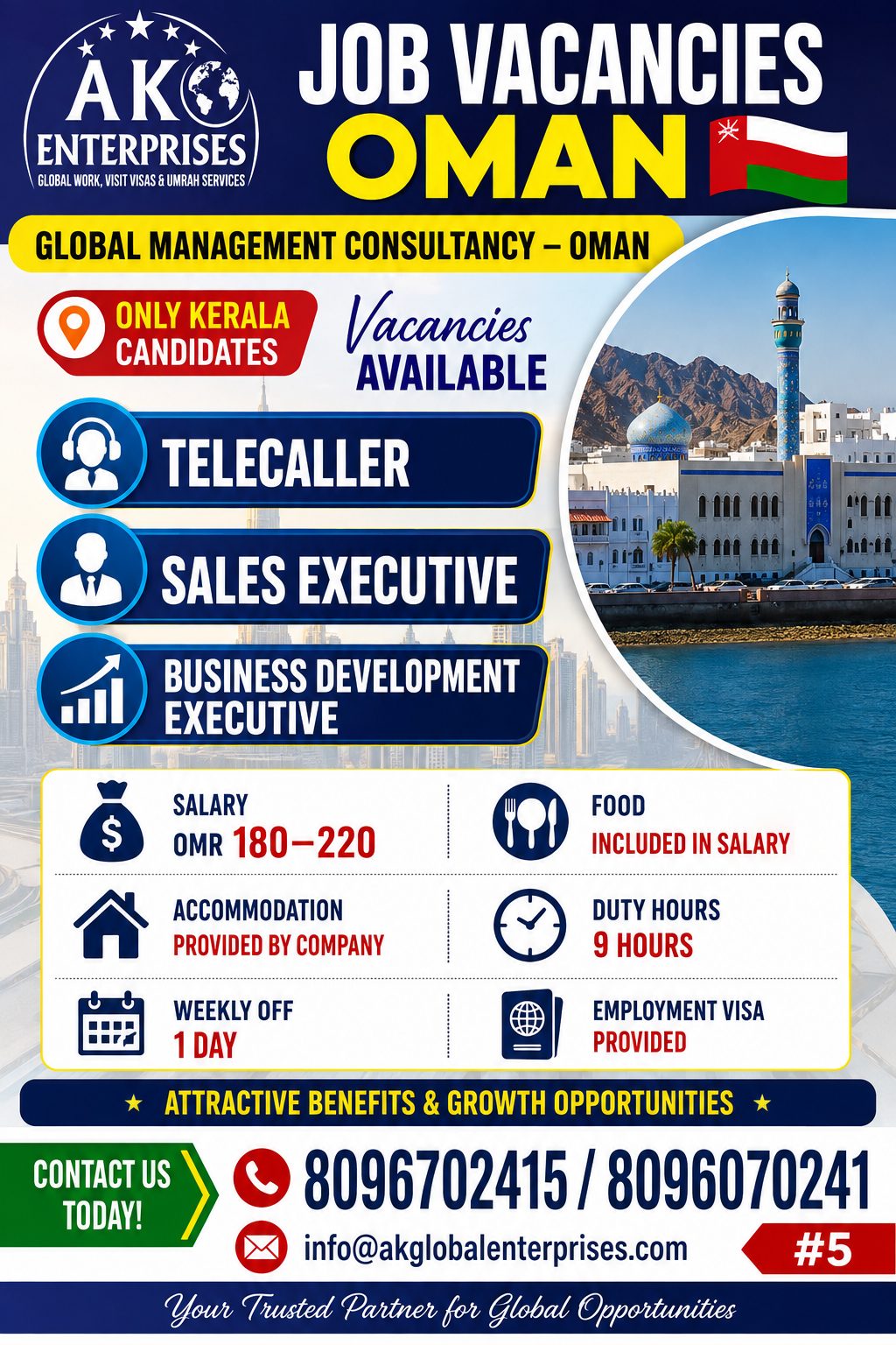 Urgently Hiring for Kerala candidates for OMAN-Tele caller  Sales Executive - Business Development Executive