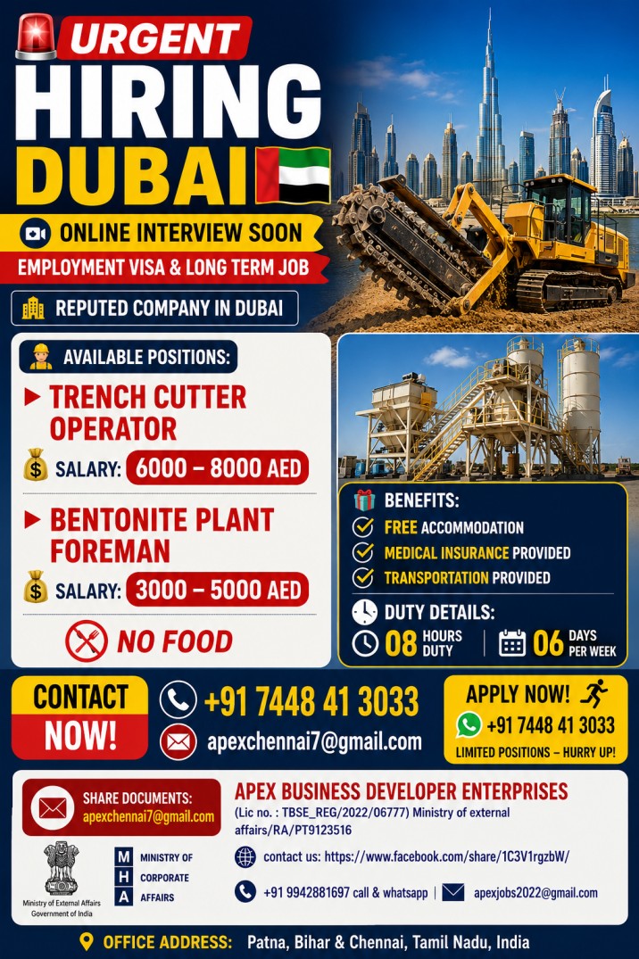 Urgent Hiring Dubai — Apex Business Developer Enterp, United Arab Emirates, United Arab Emirates