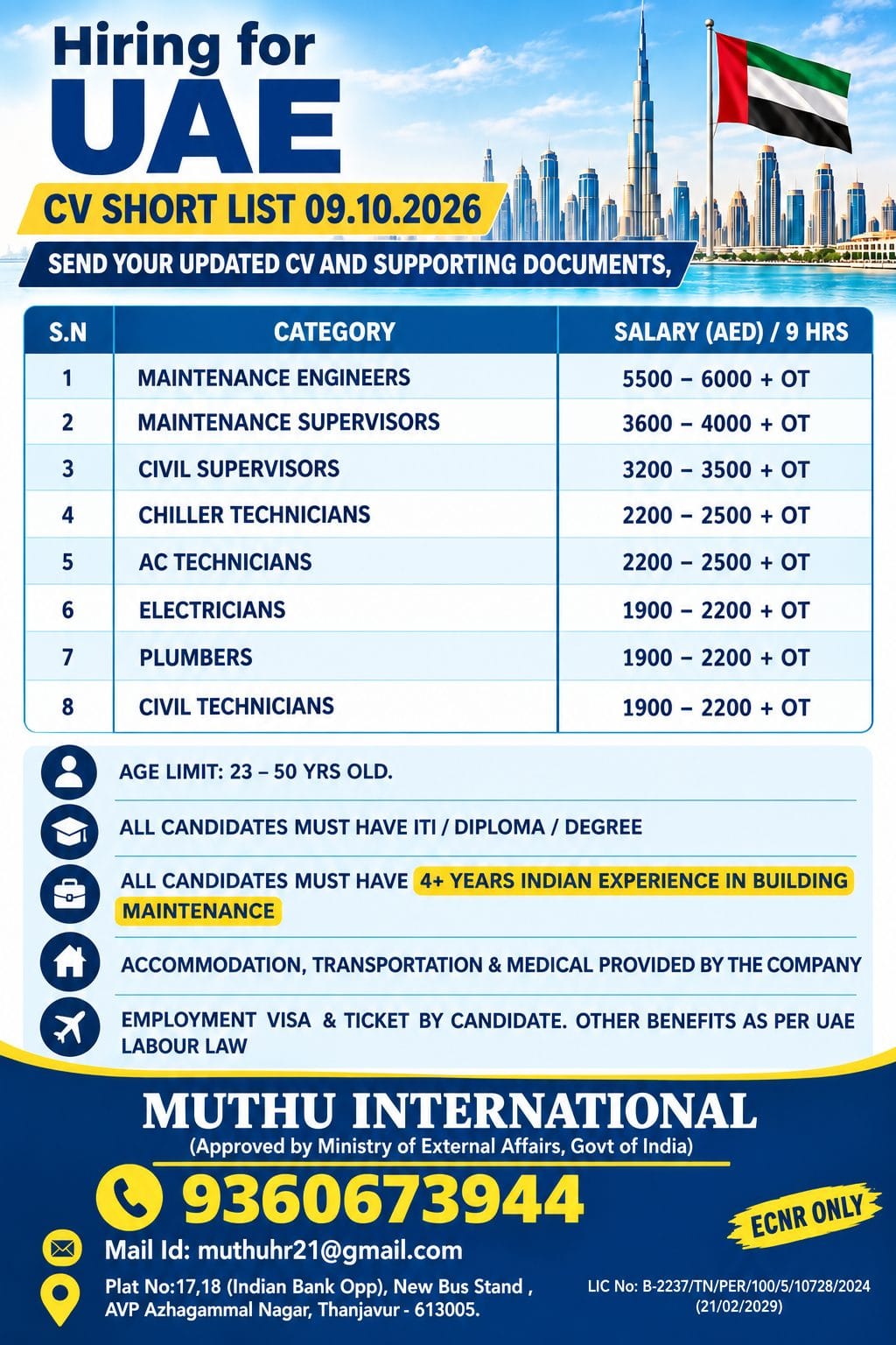 Hiring for UAE - CV Short List @ — MUTHU INTERNATIONAL, United Arab Emirates