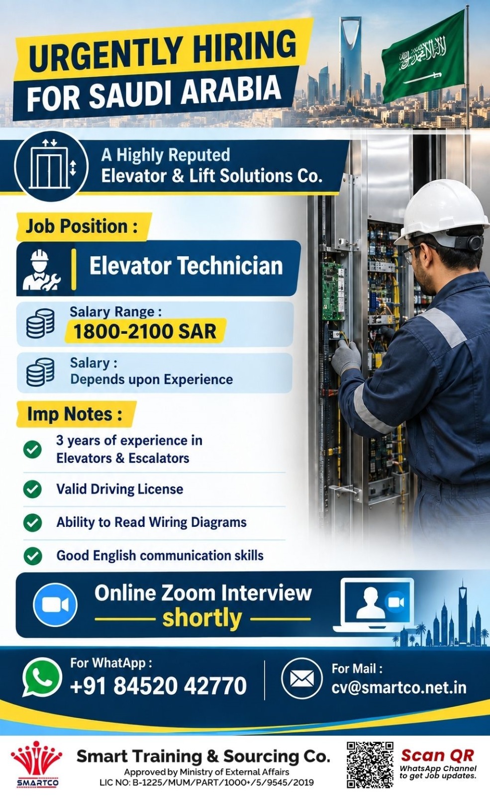 Elevator Technician — Smart Training &amp; Sourcing Co, Saudi Arabia