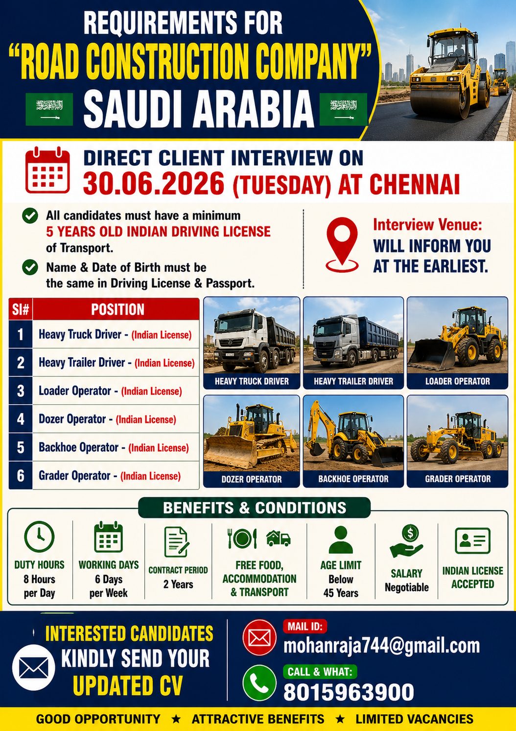 REQUIREMENTS FOR "ROAD CONSTRUCTION COMPANY” SAUDI ARABIA