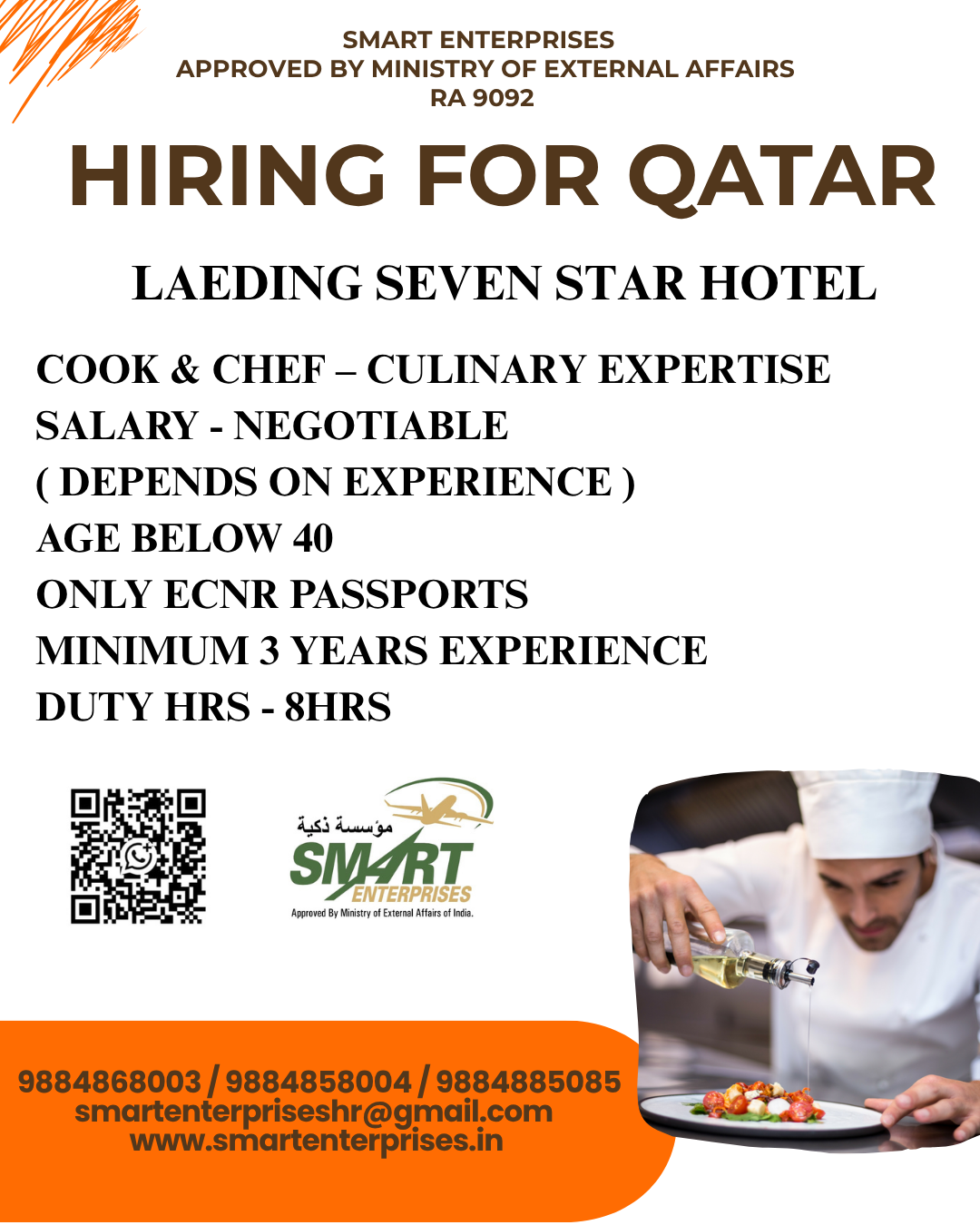 Cook & Chef – Culinary Expertise — smartenterpriseshr@gmail.com, QATAR, QATAR