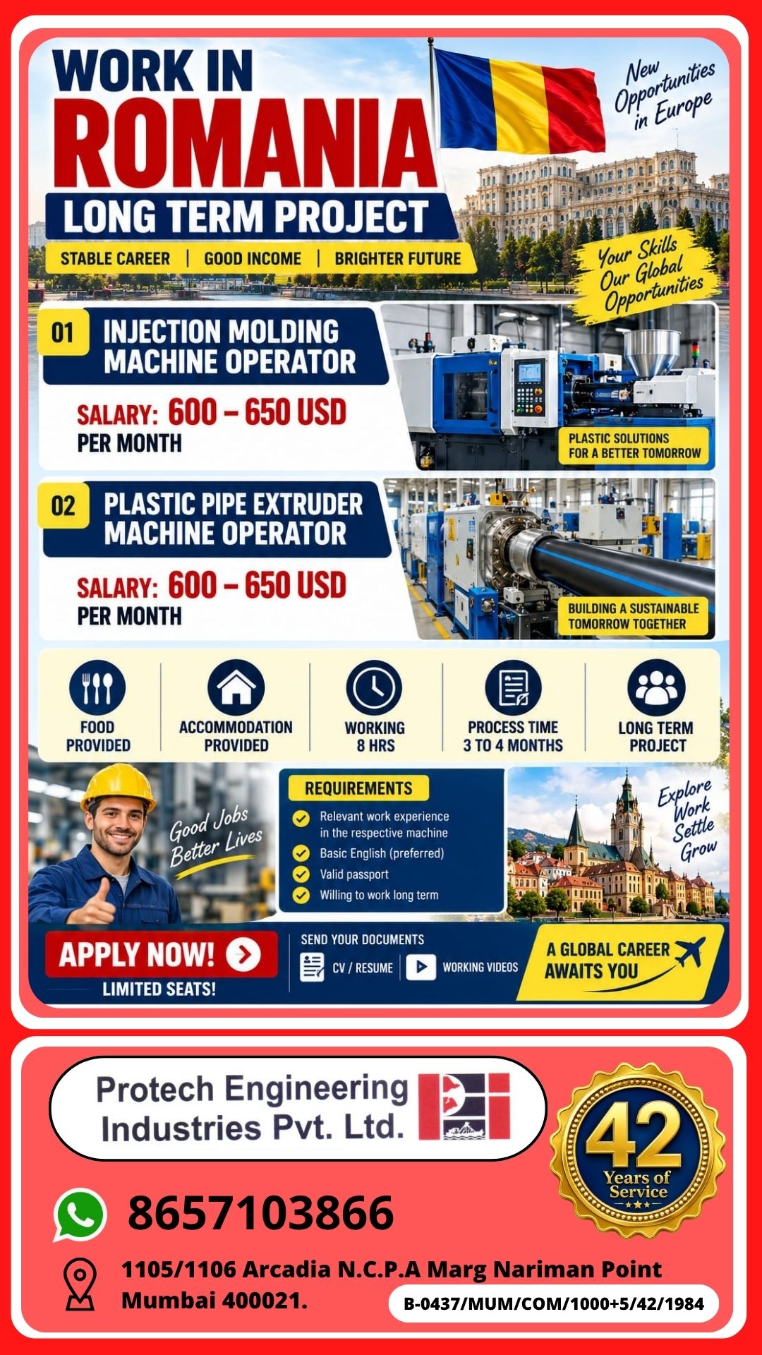 Requirement for Romania Long Term Project — Protech Engineering Industries Pvt Ltd, Romania, Romania