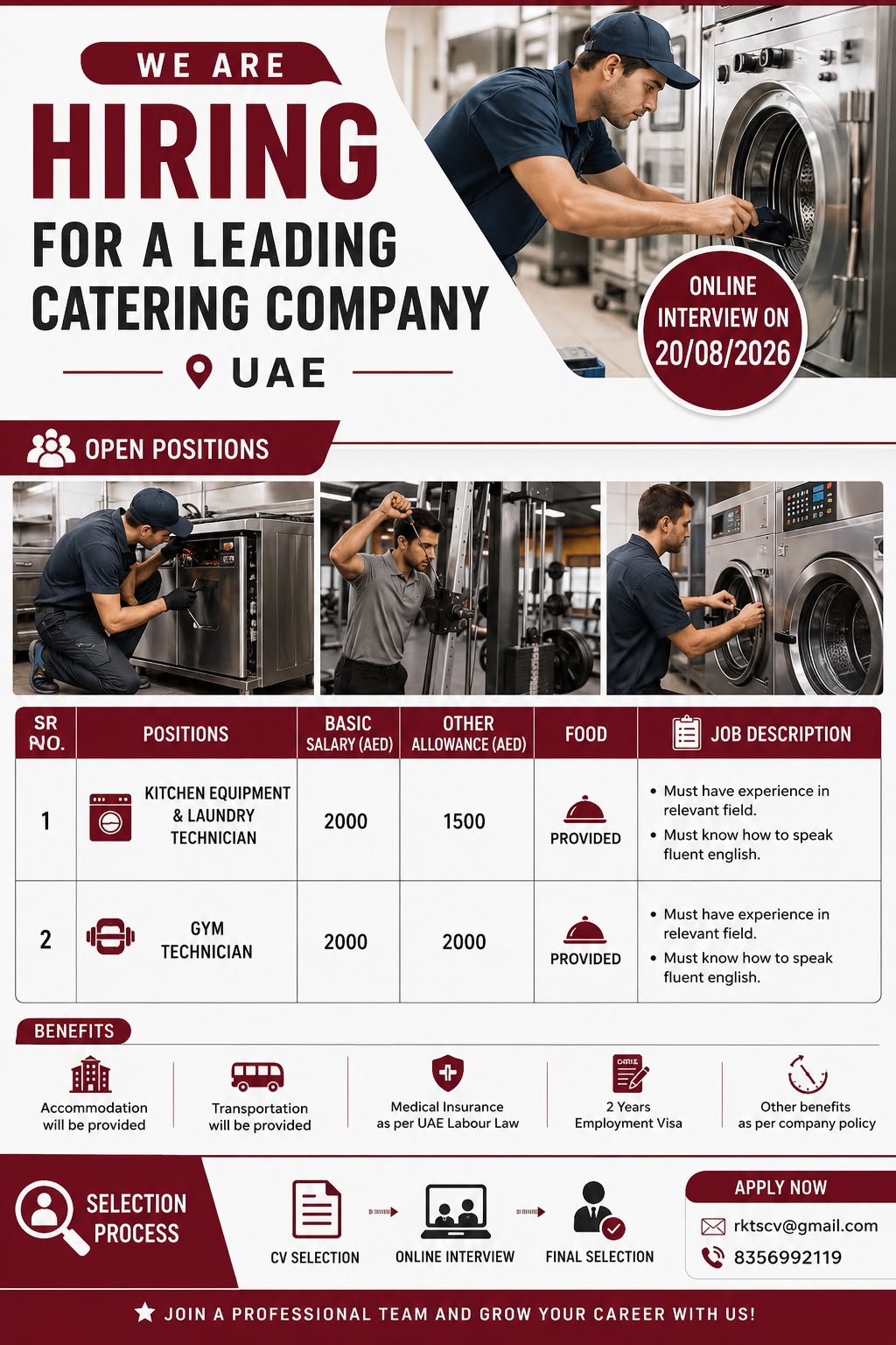 Kitchen Equipment & Laundry Technician / Gym Technician
