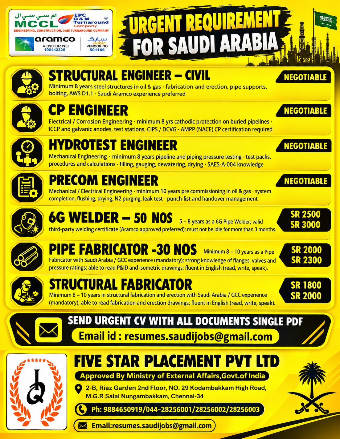 MCCL-FOR SAUDI ARABIA — Five Star Placement Pvt Ltd, SAUDI ARABIA