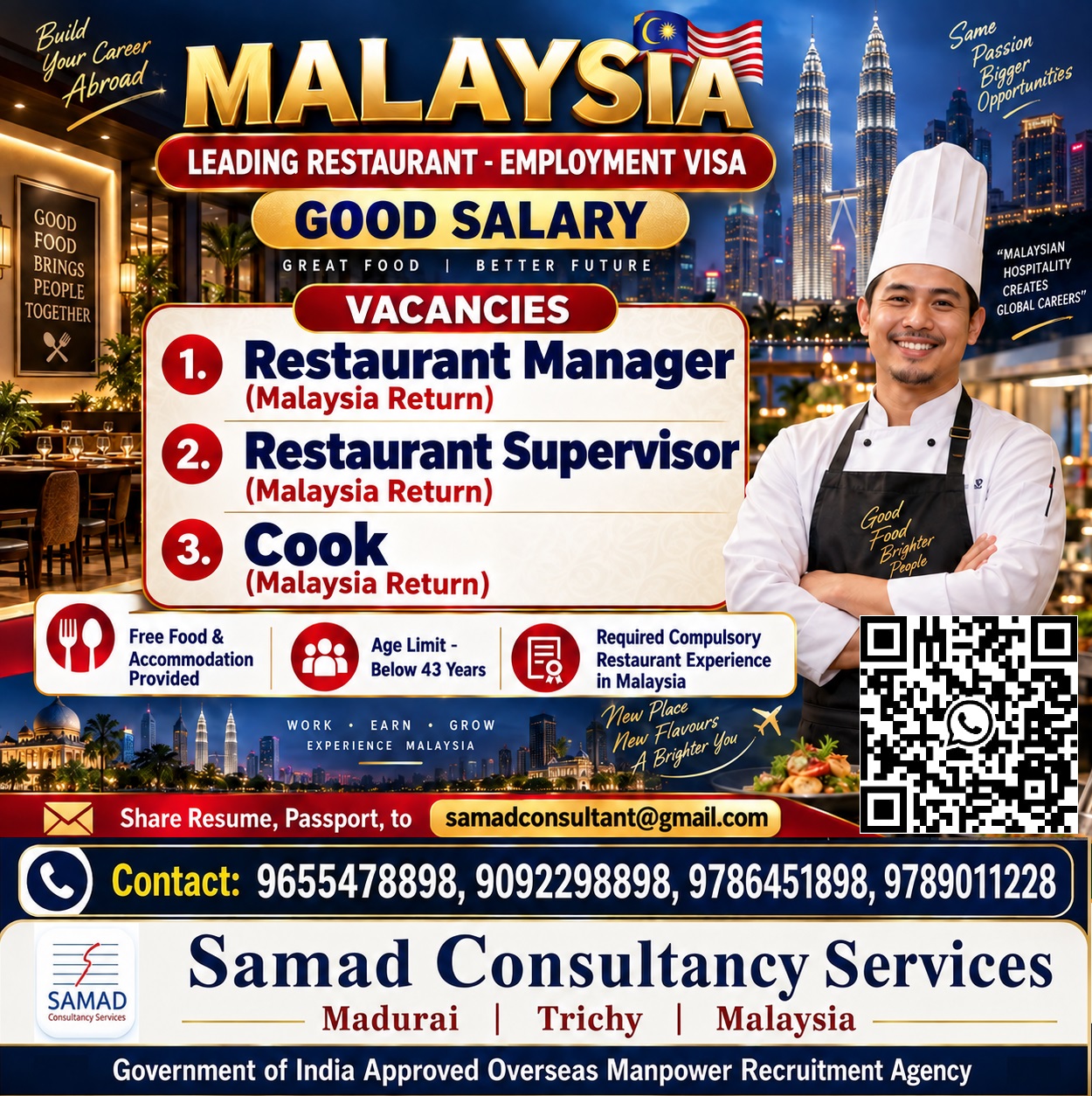 Malaysia - Leading Restaurant,   Employment Visa