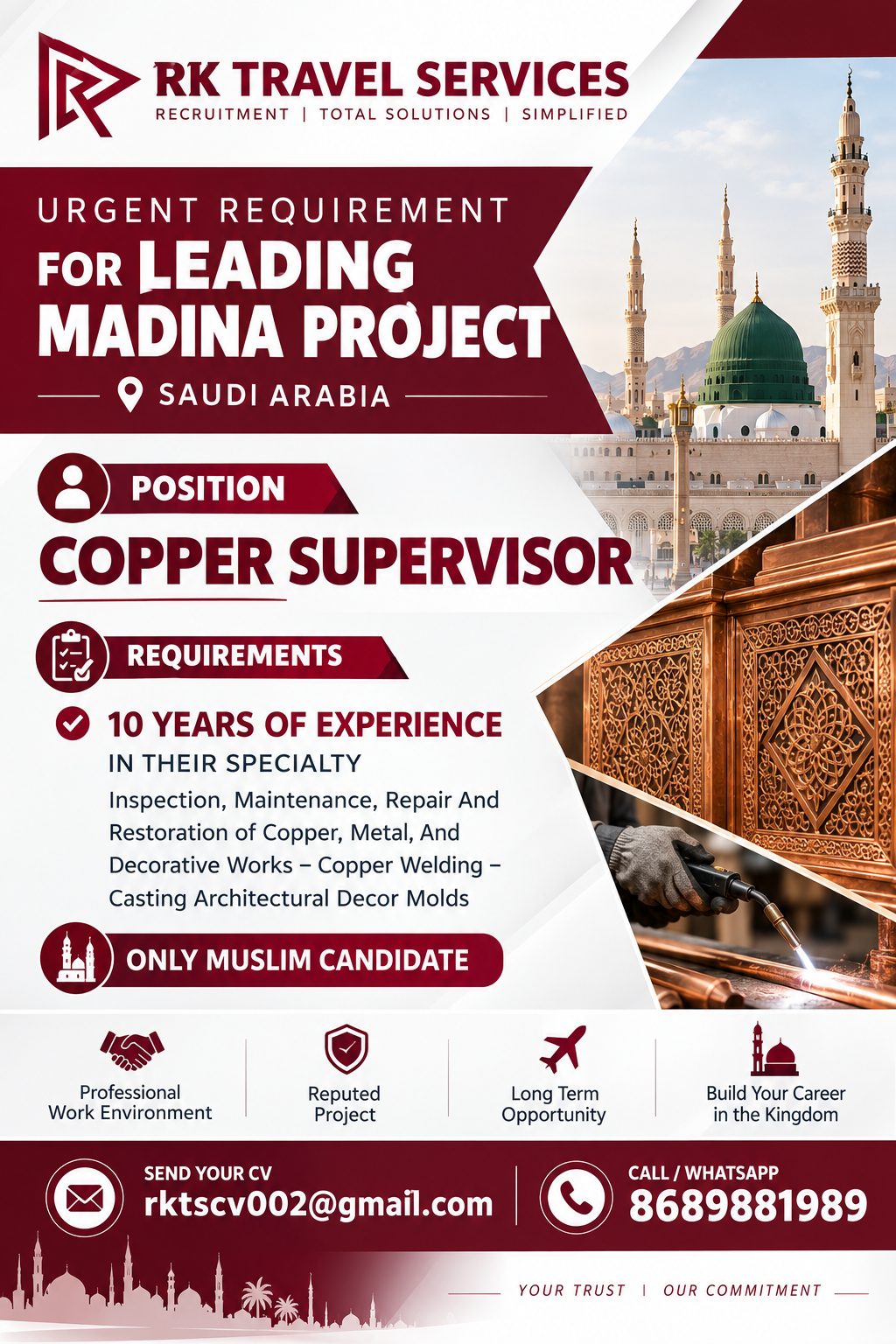 Copper Supervisor for Leading Madina Project — RK Travel Services, Saudi Arabia, Saudi Arabia