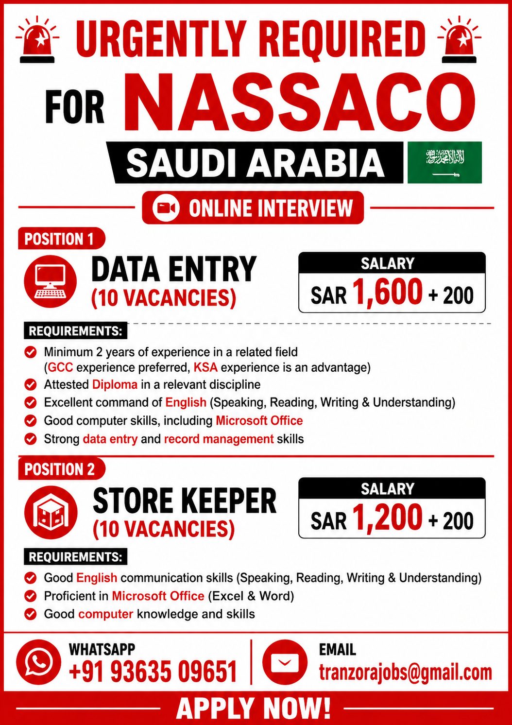 DATA ENTRY OPERATOR, STORE KEEPER