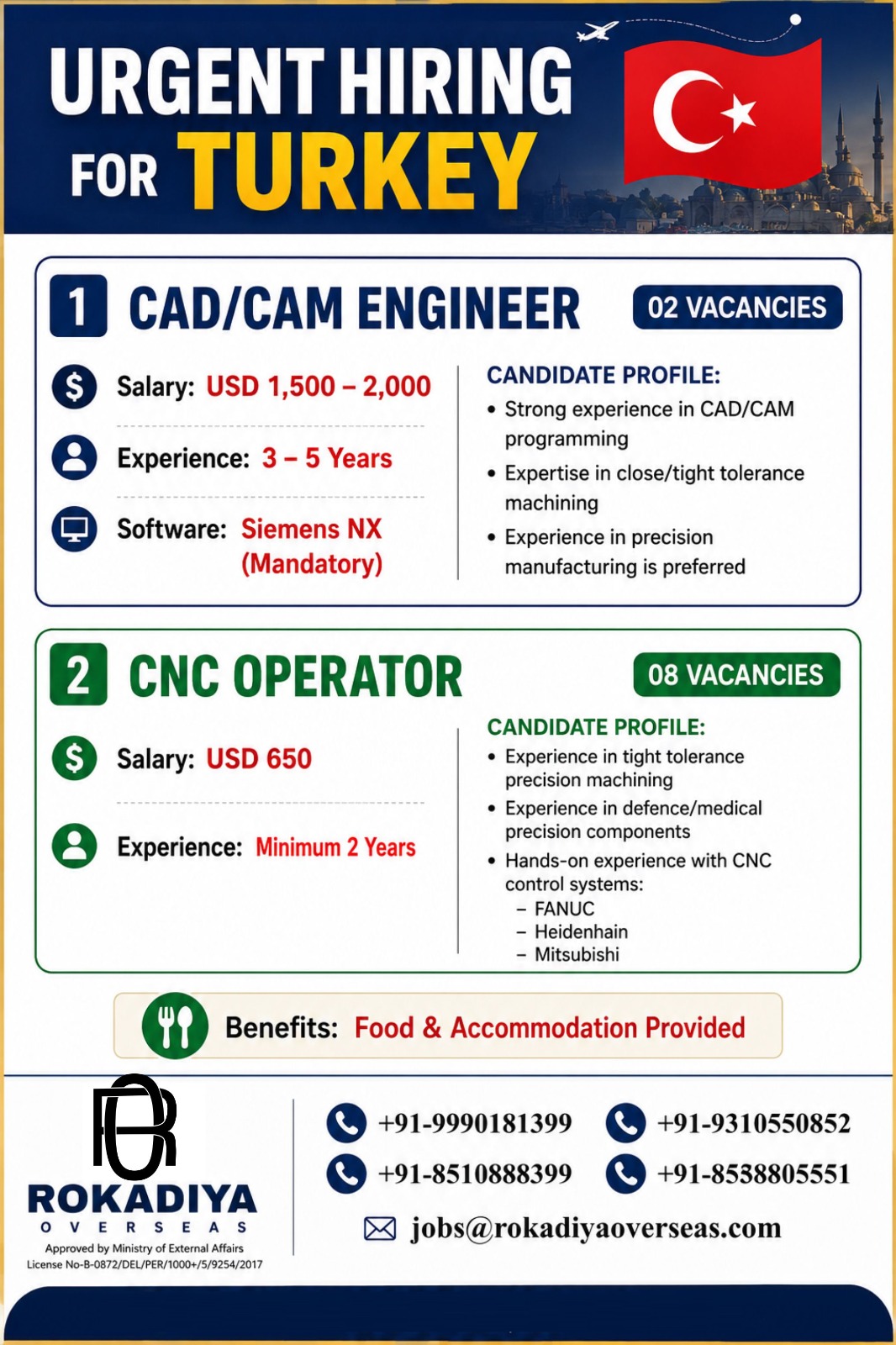TURKEY RECRUITMENT — ROKADIYA OVERSEAS, TURKEY, TURKEY