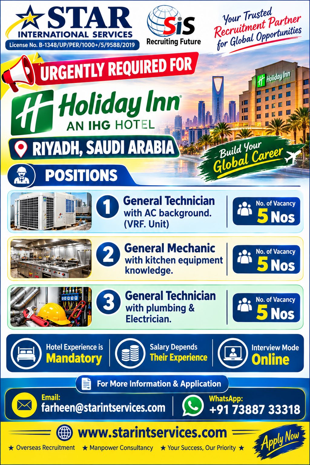 Holiday Inn Riyadh - Urgent Recruitment
