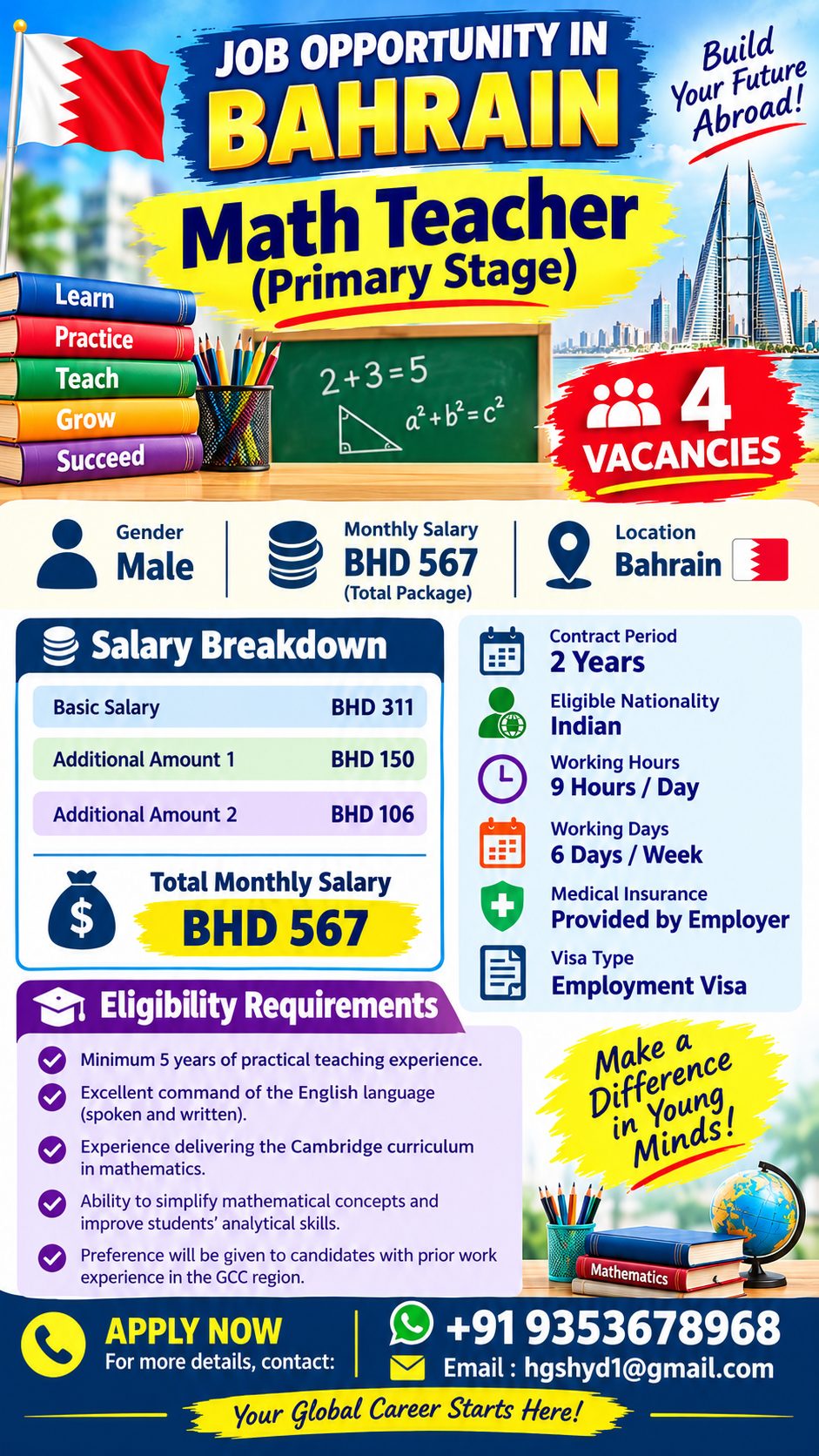 HIRING MATHS TEACHER FOR BHARAIN
