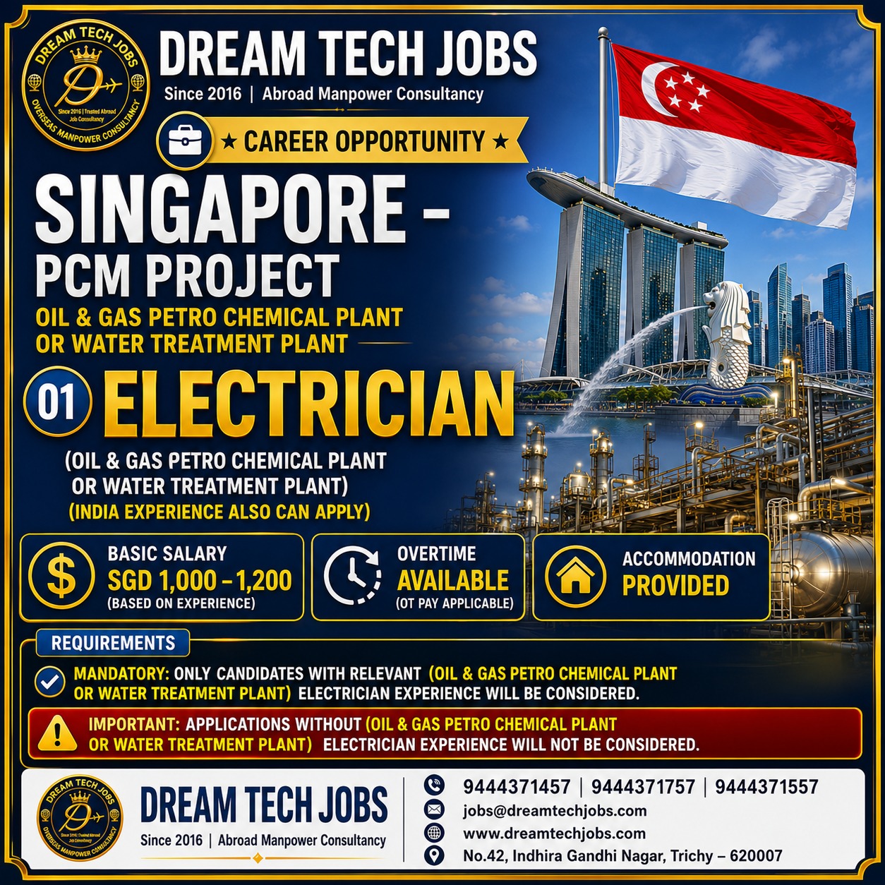 Singapore - PCM Project — DREAM TECH JOBS -TRICHY, Singapore, Singapore