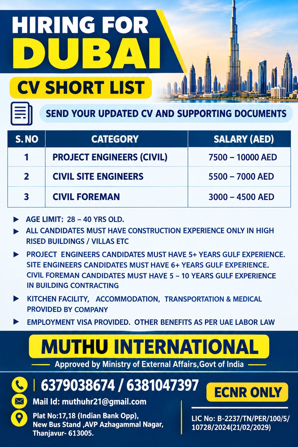 Hiring for Dubai - CV Short List.......