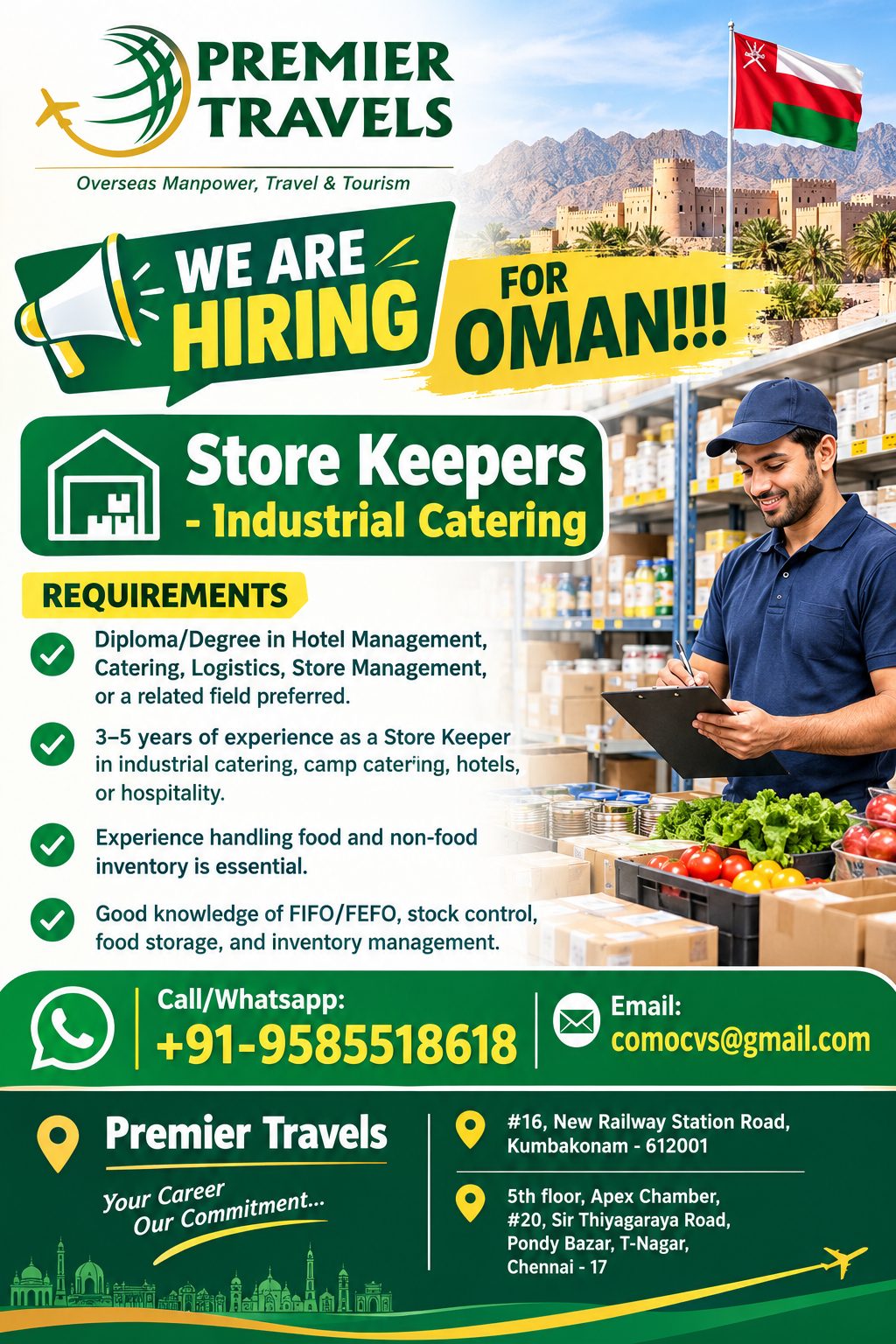 New requirement for Store Keeper