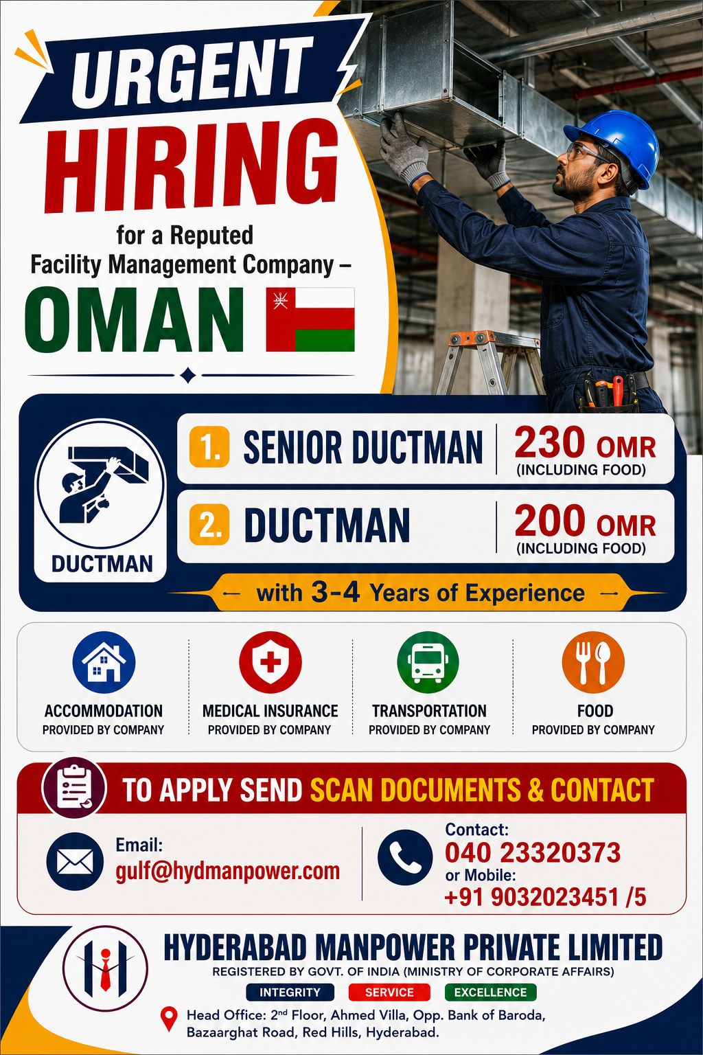 Hiring Senior Ductman & Ductman for Oman
