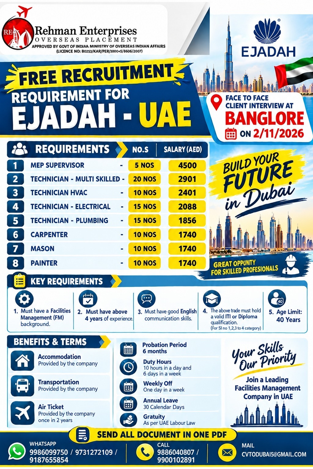 Free Recruitment Requirement for Ejadah - UAE