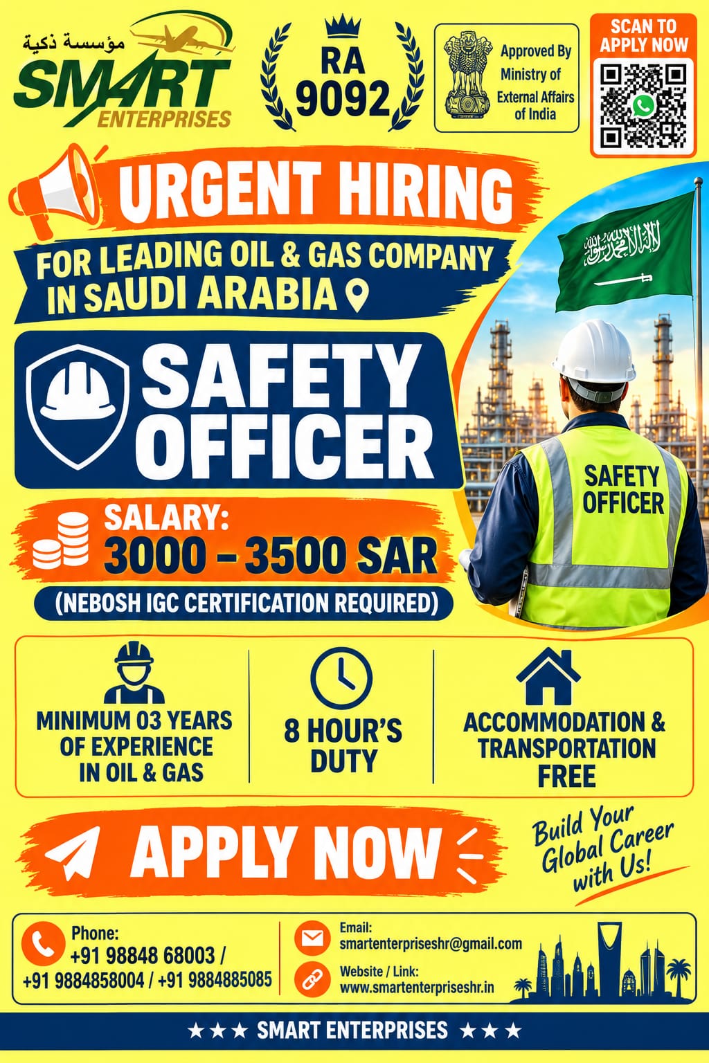 REQUIRES SAFETY OFFICER — smartenterpriseshr@gmail.com, SAUDI ARABIA, SAUDI ARABIA