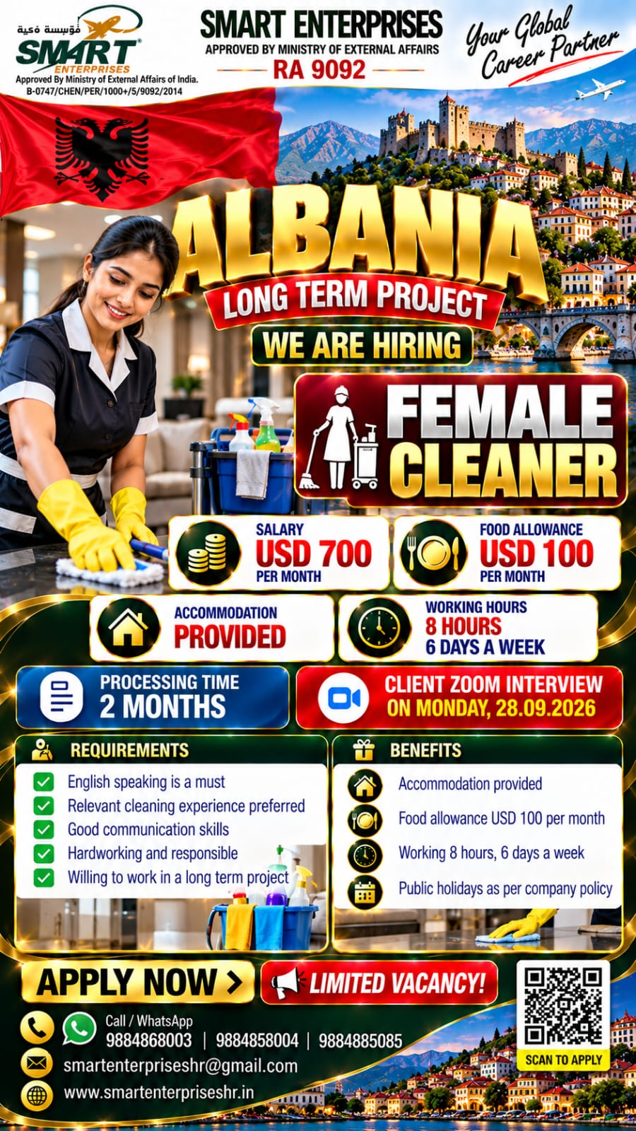 REQUIRES FEMALE CLEANERS