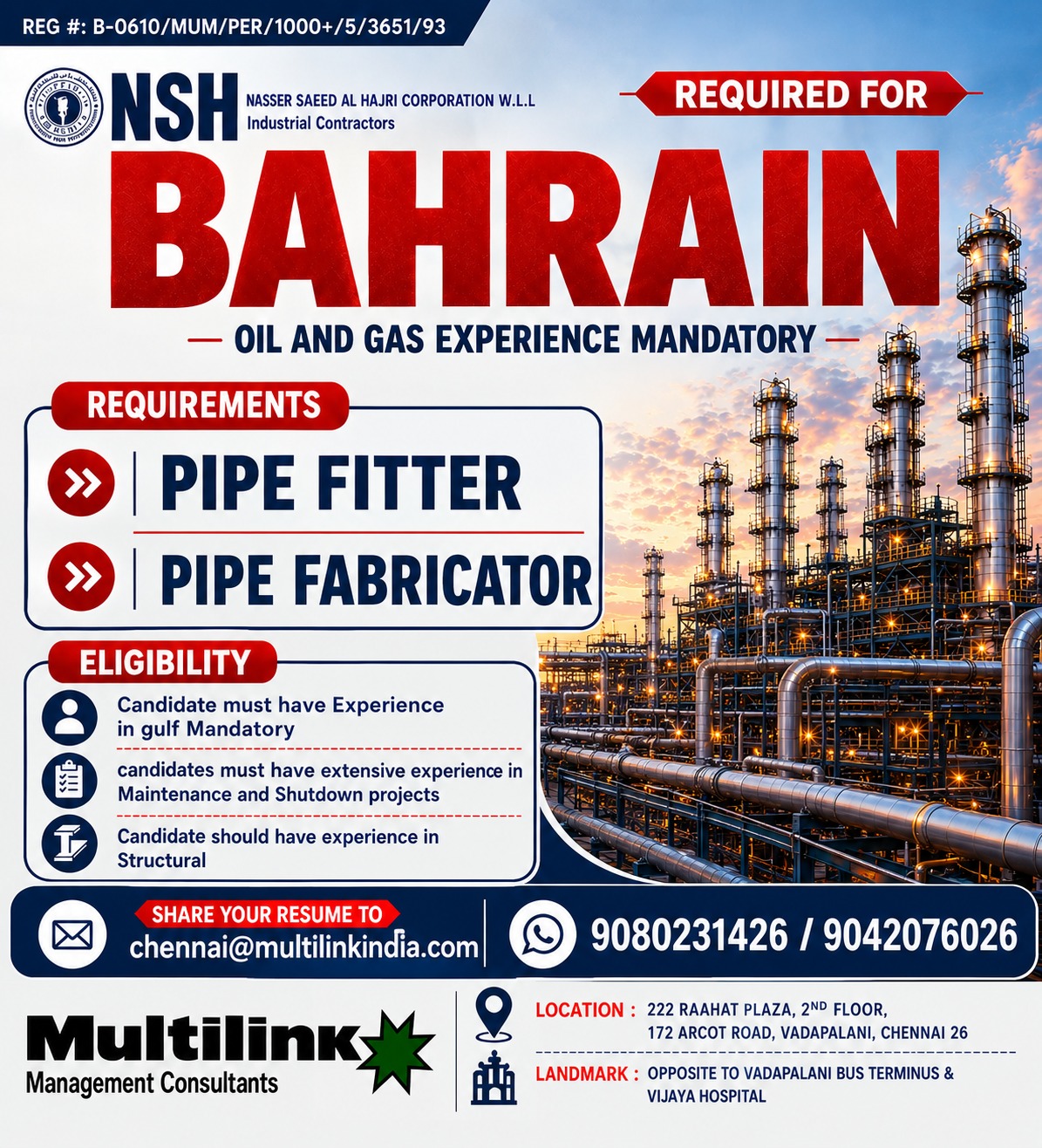 Pipe Fitter / Pipe Fabricator — MULTILINK
MANAGEMENT
CONSULTANTS PVT.
LTD, Bahrain