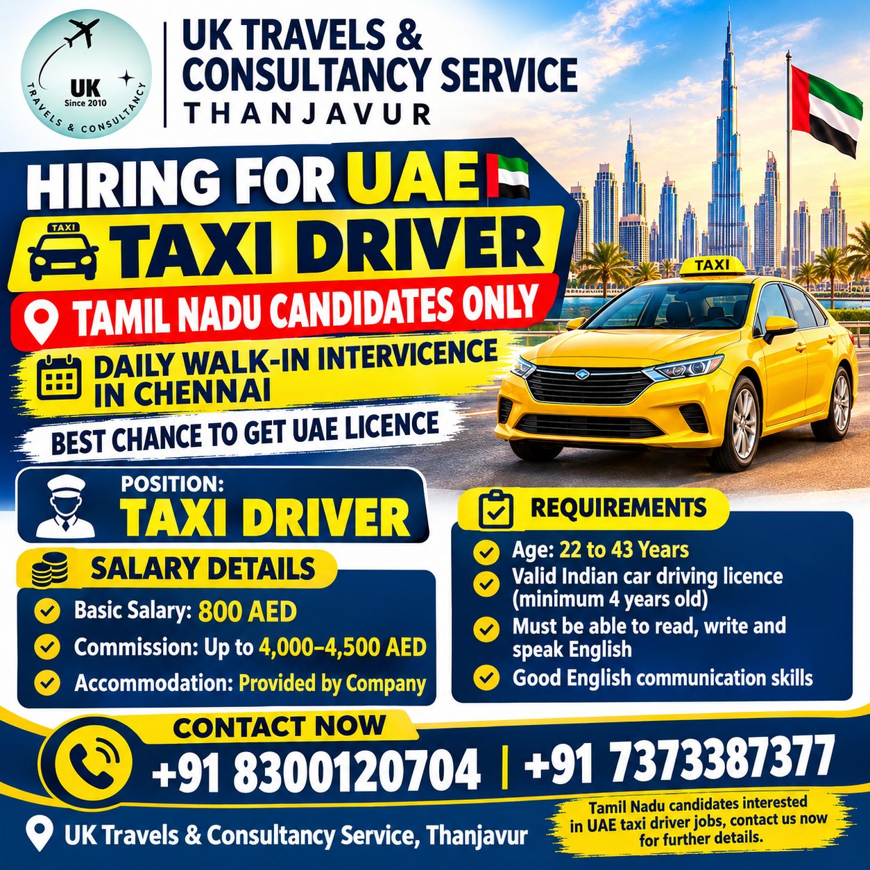 UAE TAXI DRIVER VACANCY — UK TRAVELS AND CONSULTANCY SERVICE, UAE