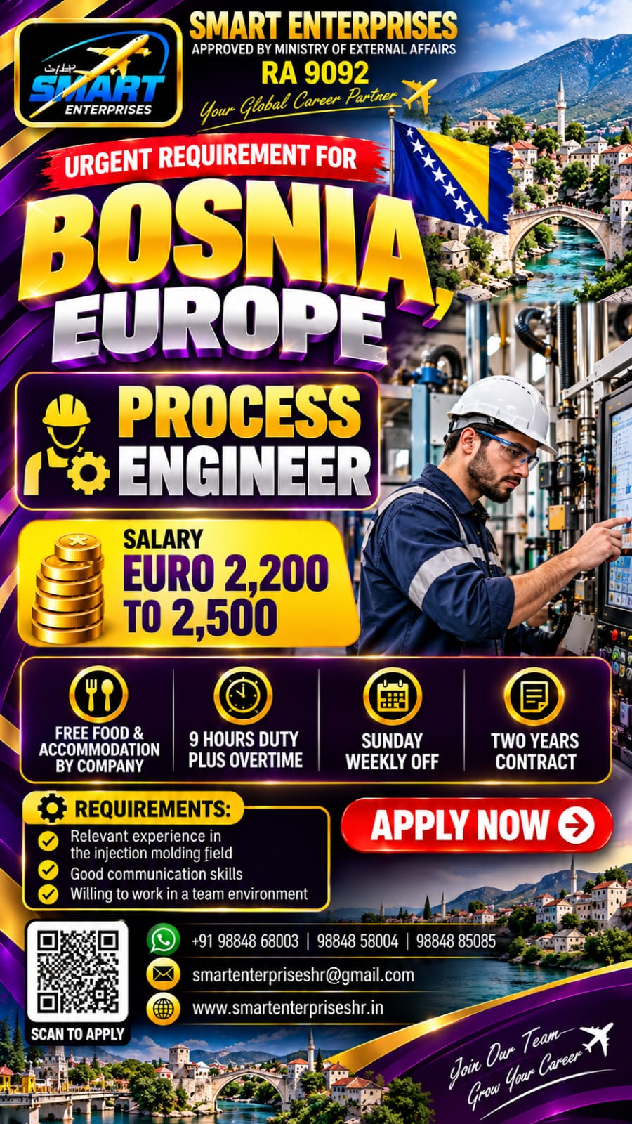 Process Engineer — smartenterpriseshr@gmail.com, BOSNIA