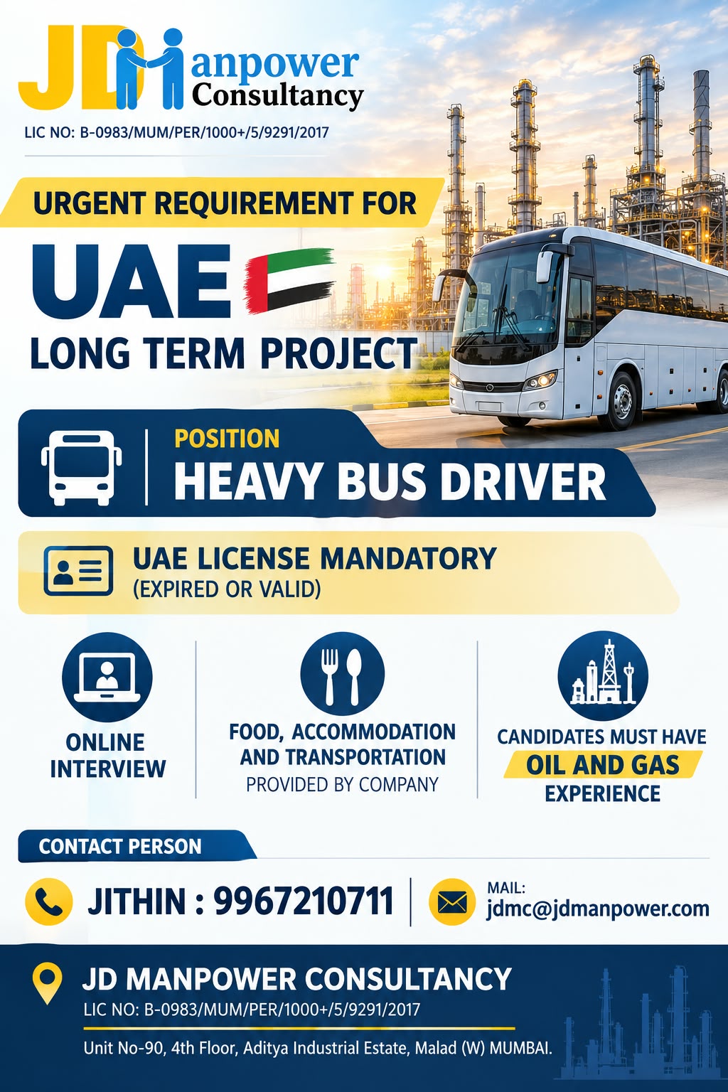 Heavy Bus Driver - UAE Long Term Project — JD Manpower Consultancy, UAE
