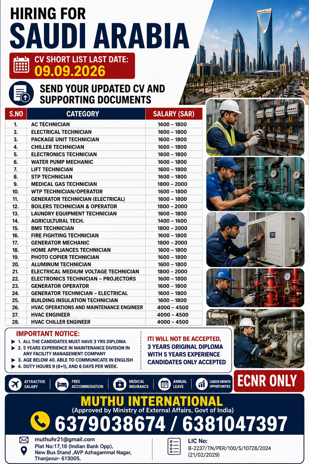 Hiring for Saudi Arabia..... — MUTHU INTERNATIONAL, Saudi Arabia