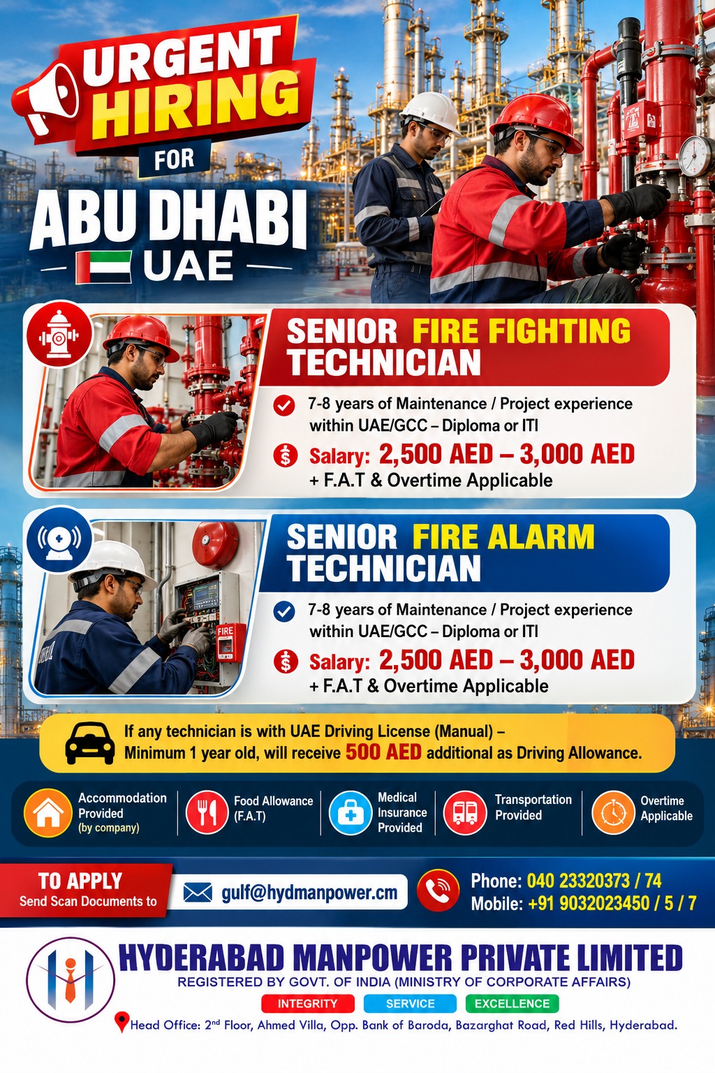 Hiring Technician's for Abu Dhabi UAE