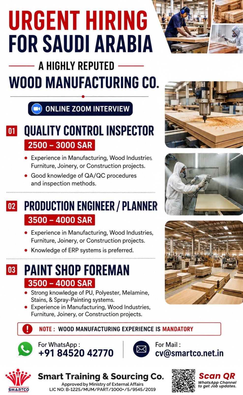 Urgent Hiring for Saudi Arabia - Wood Manufacturing Company