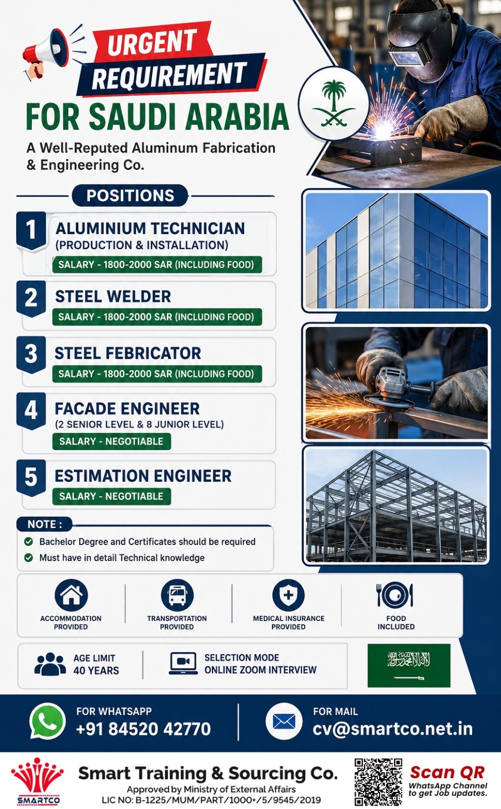 Urgent Requirement for Saudi Arabia - Aluminum Fabrication & Engineering — Smart Training &amp; Sourcing Co, Saudi Arabia