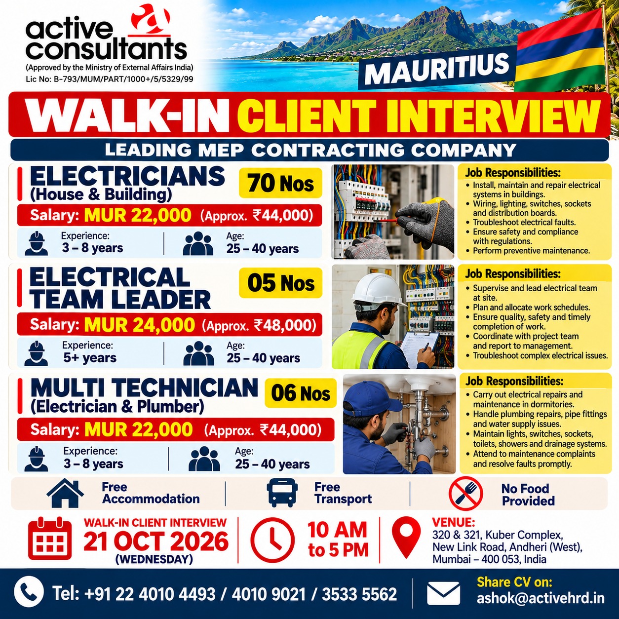 ,Walk-in Client Interview – Leading MEP Contracting Company — Active Consultants, MAURITIUS