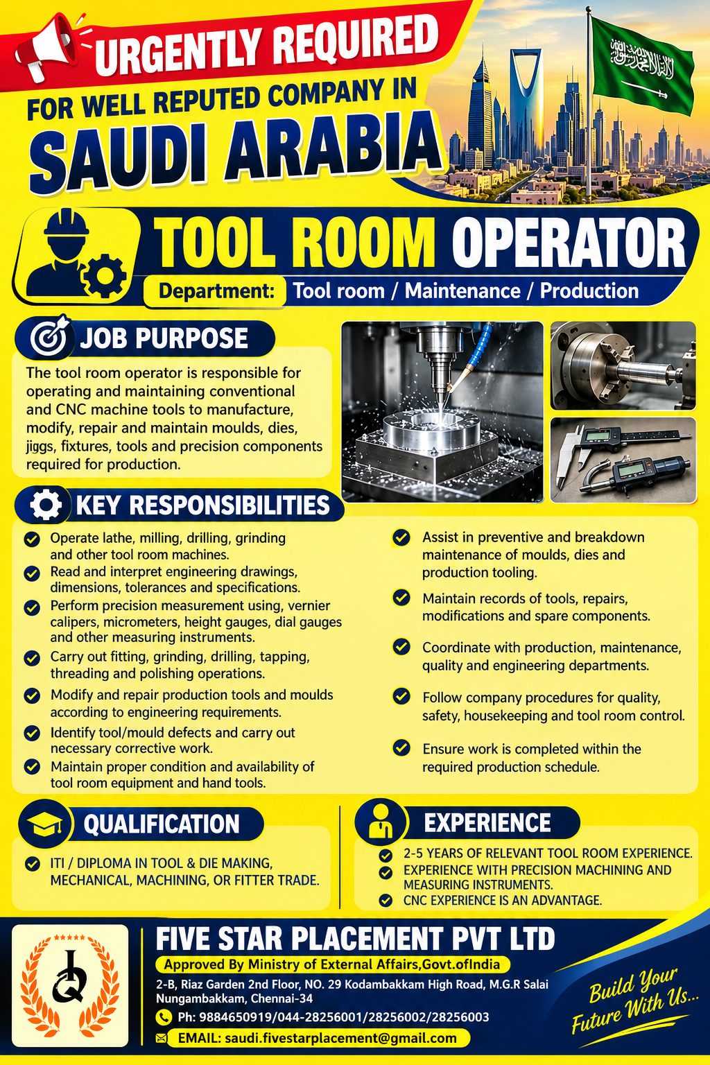 URGENT REQUIREMENT FOR  WELL REPUTED COMPANY IN SAUDI ARABIA