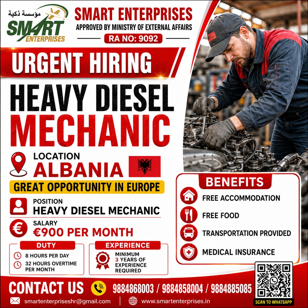 Heavy Diesel Mechanic — smartenterpriseshr@gmail.com, ALBANIA, ALBANIA