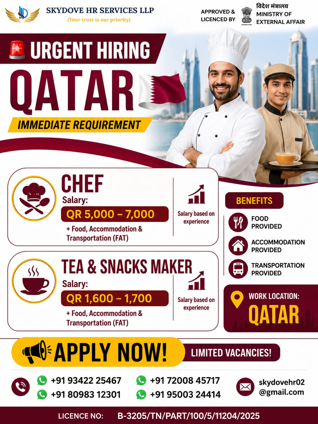 Chef — SKY DOVE HR SERVICES LLP, Qatar, Qatar