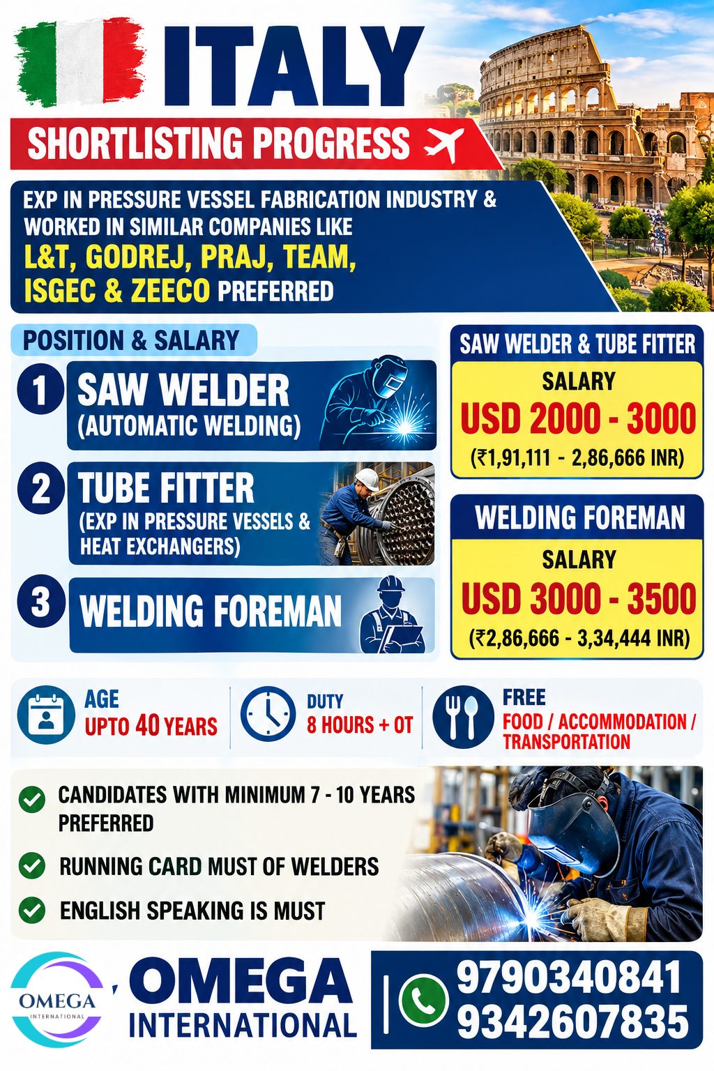 Italy Shortlisting Progress - Pressure Vessel Fabrication Industry