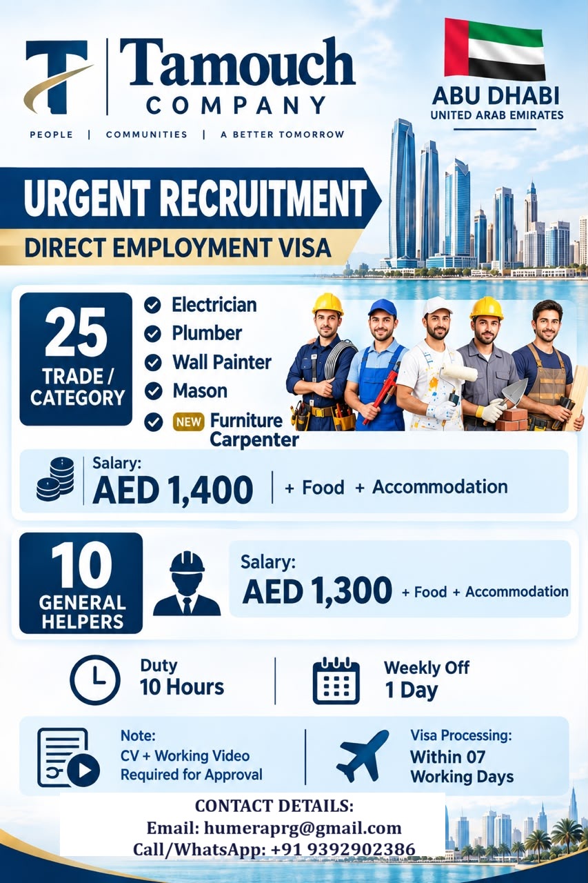 Urgent Recruitment - Direct Employment Visa — PROFESSIONAL RECRUITERS GROUP, United Arab Emirates