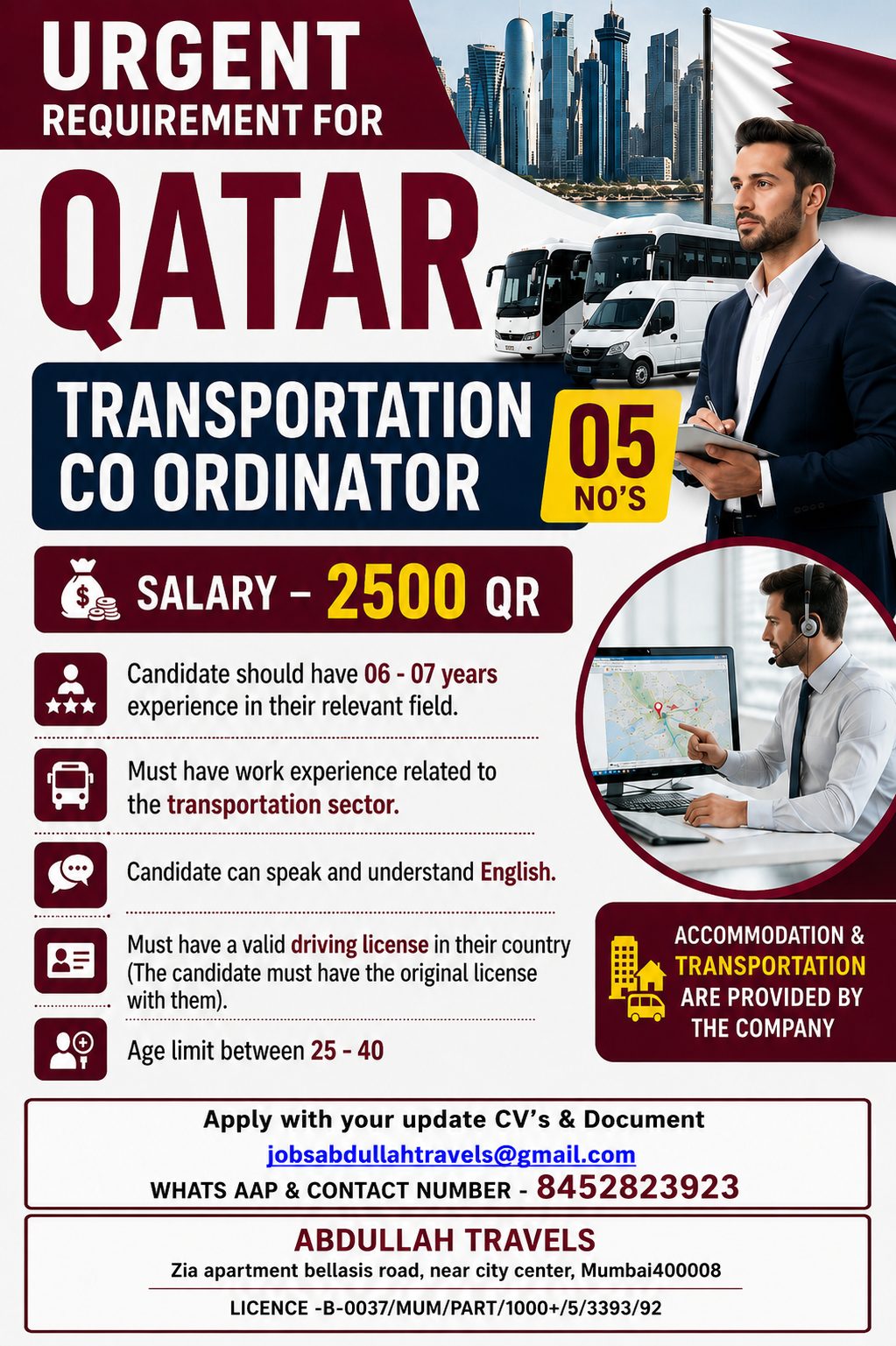 URGENT REQUIREMENT FOR QATAR — Abdullah Travels, Qatar, Qatar