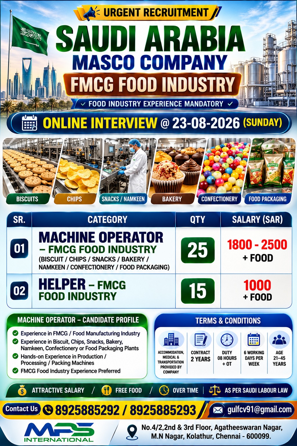 URGENT RECRUITMENT - SAUDI ARABIA MASCO COMPANY FMCG FOOD INDUSTRY