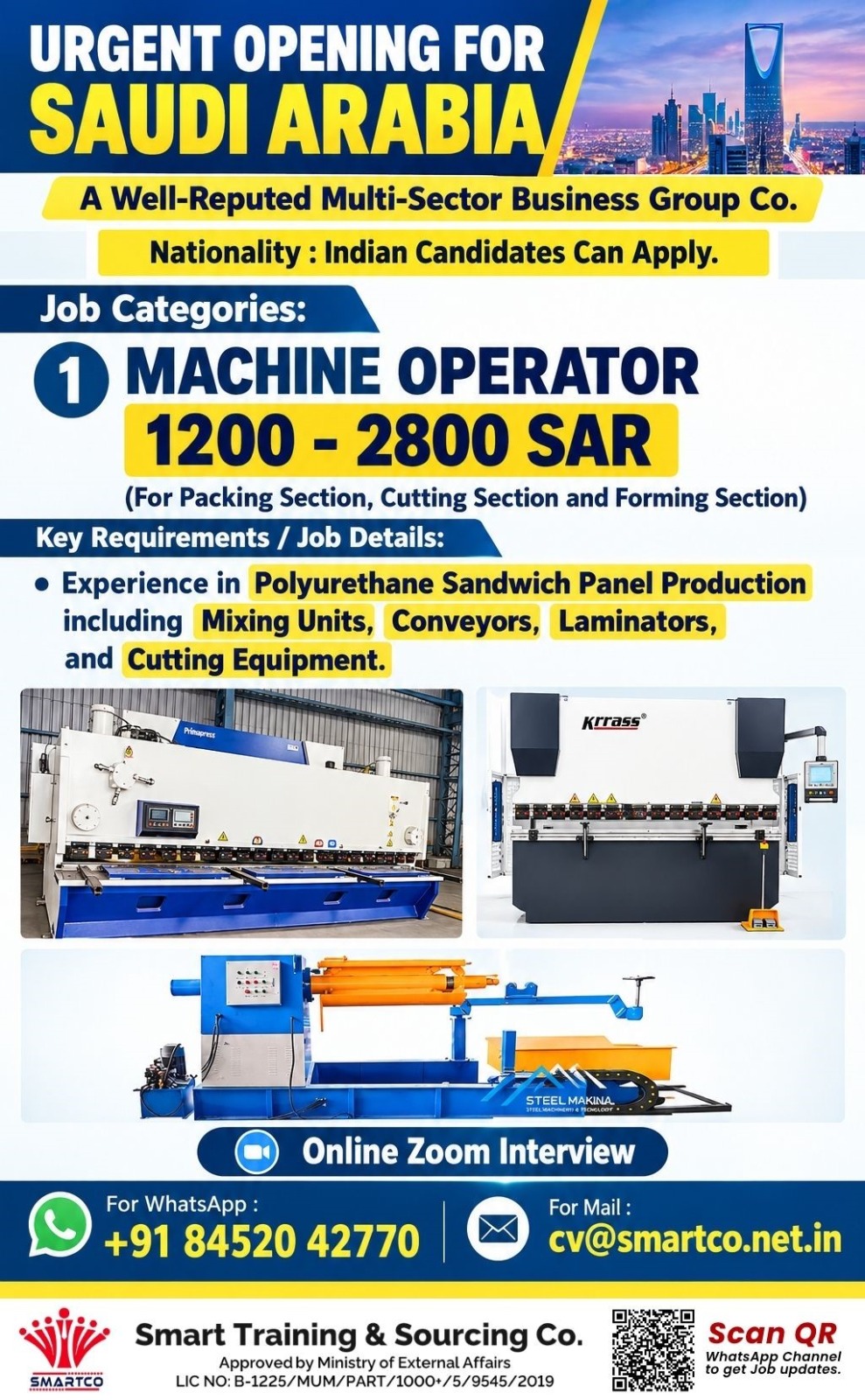 Machine Operator - Urgent Opening for Saudi Arabia