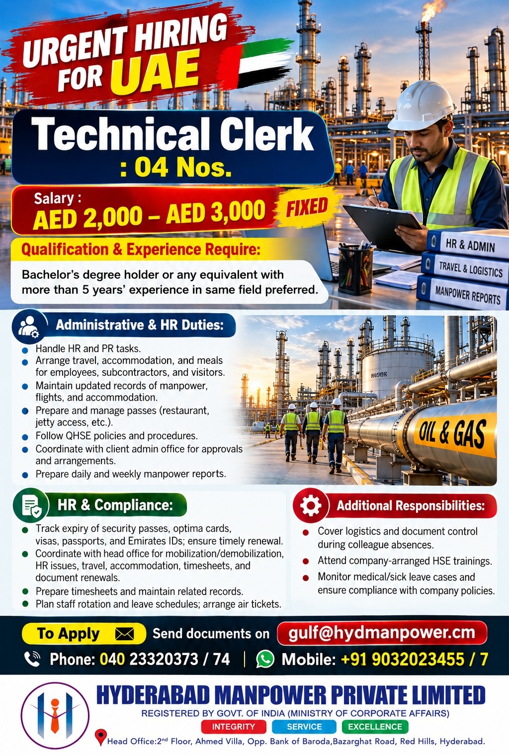 Hiring Technical Clerk for UAE