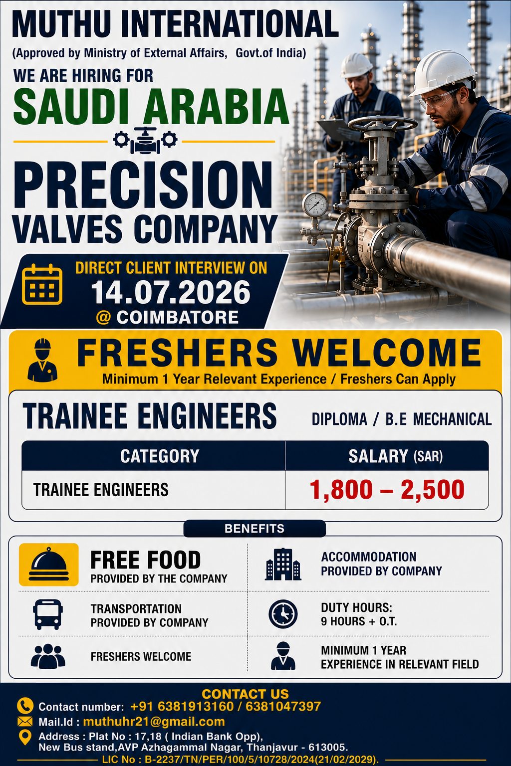 Trainee Mechanical — MUTHU INTERNATIONAL, saudi arabia, saudi arabia